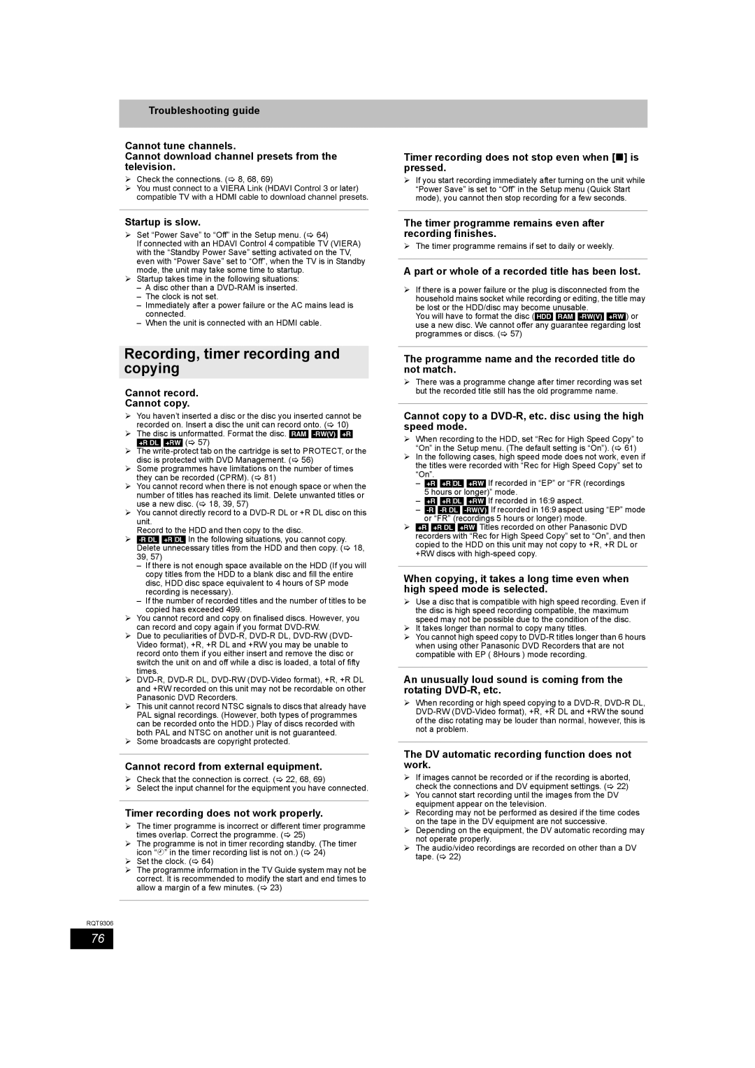 Panasonic DMR-EX79 quick start Recording, timer recording and copying 