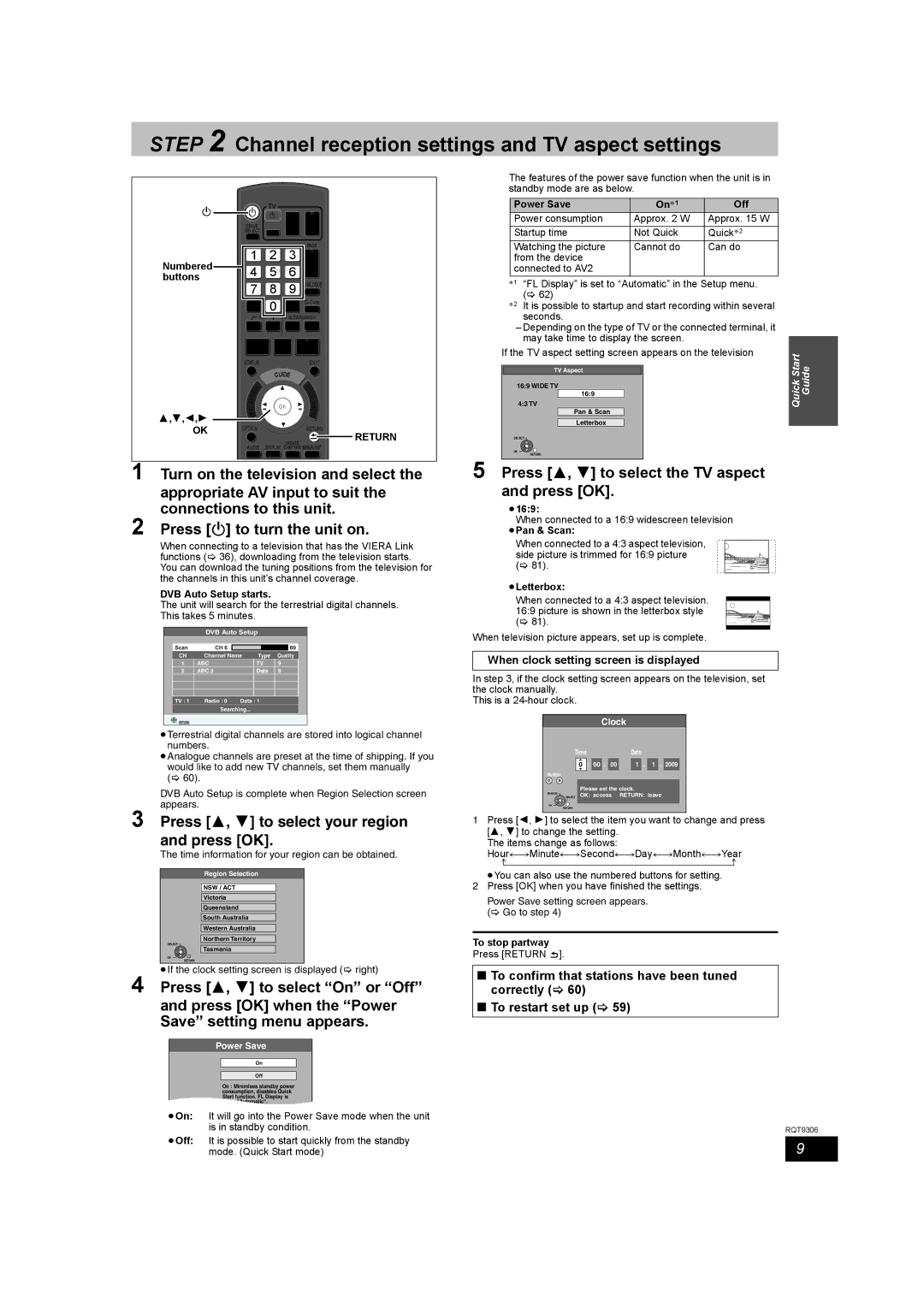 Panasonic DMR-EX79 Press 3, 4 to select the TV aspect and press OK, When clock setting screen is displayed, Return 