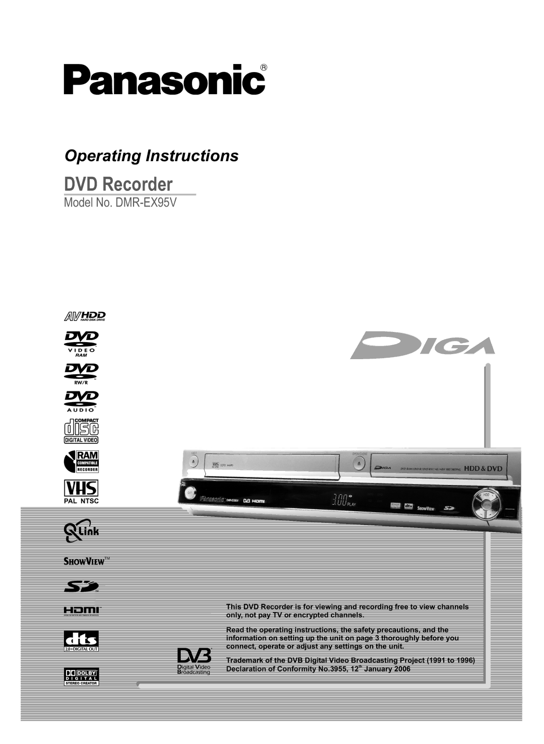 Panasonic DMR-EX95V manual DVD Recorder 