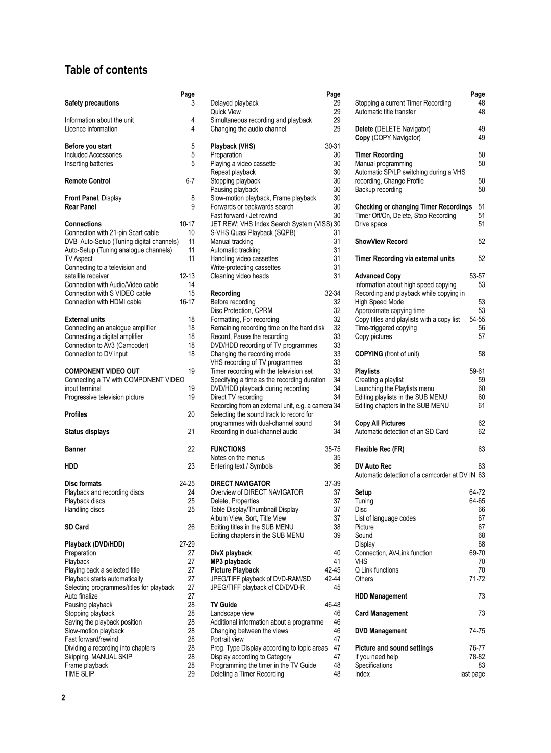 Panasonic DMR-EX95V manual Table of contents 