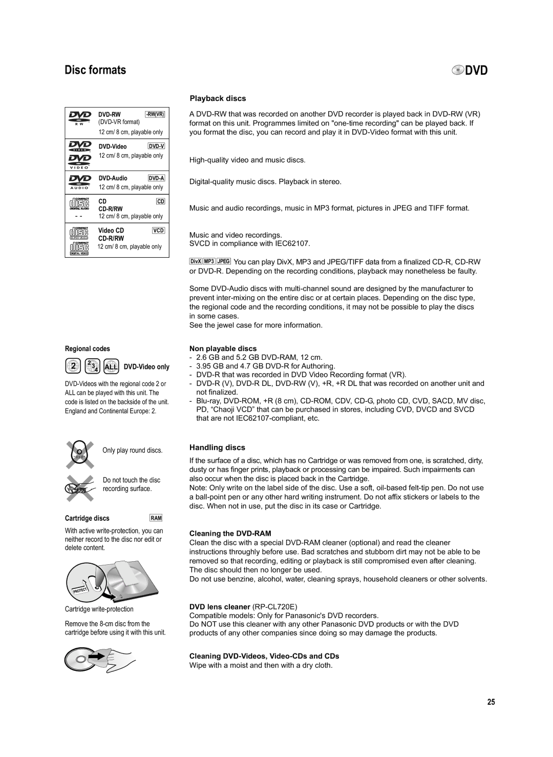 Panasonic DMR-EX95V manual Playback discs, Handling discs 