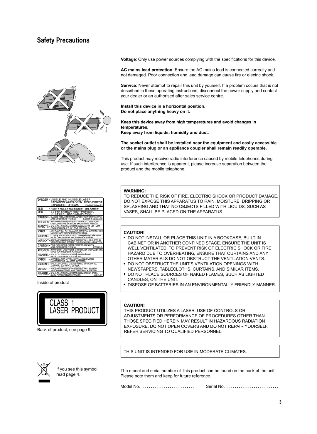 Panasonic DMR-EX95V manual Safety Precautions 