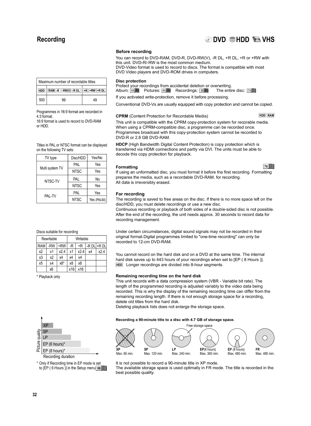 Panasonic DMR-EX95V manual Recording, Before recording, For recording 