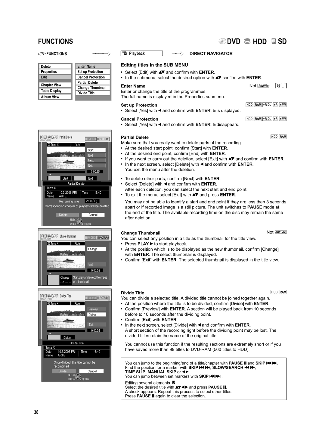 Panasonic DMR-EX95V manual Editing titles in the SUB Menu 