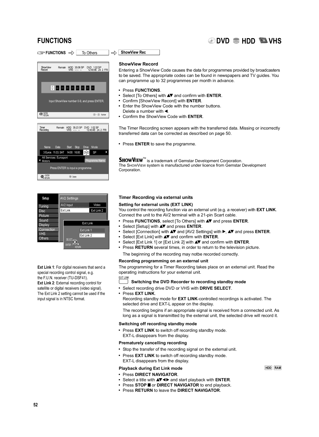 Panasonic DMR-EX95V manual ShowView Record, Timer Recording via external units 