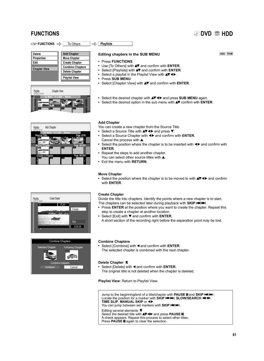 Panasonic DMR-EX95V manual Add Chapter, Move Chapter, Playlist View, Playlists 