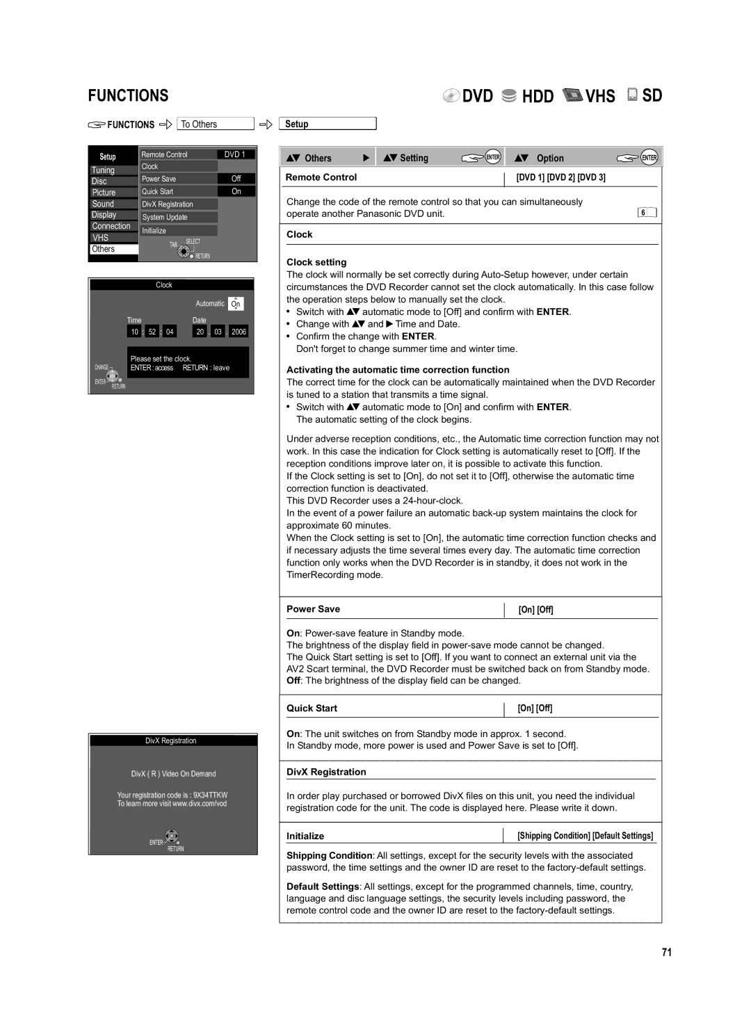 Panasonic DMR-EX95V manual SetupETUP Others Setting 