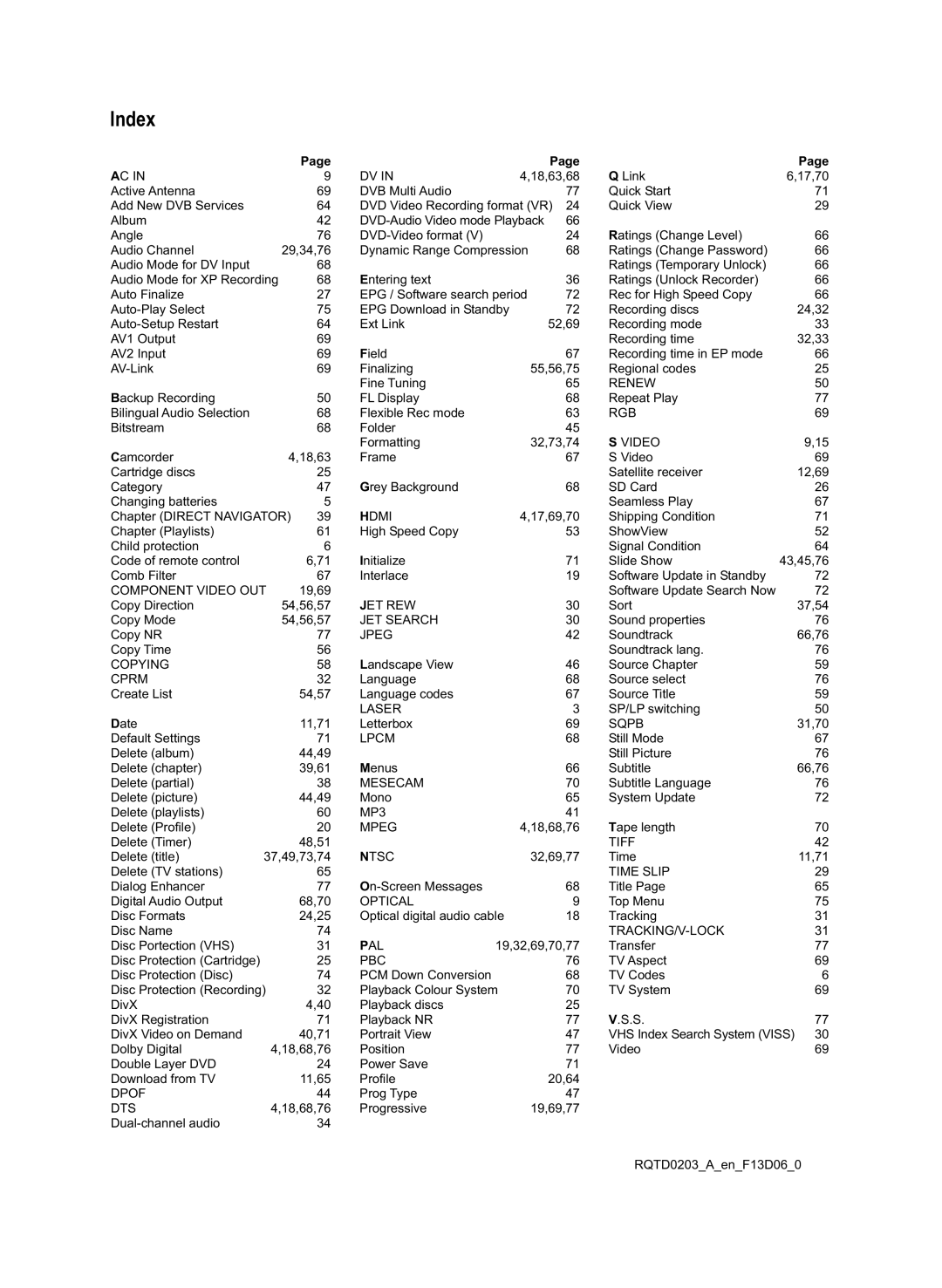 Panasonic DMR-EX95V manual Index 