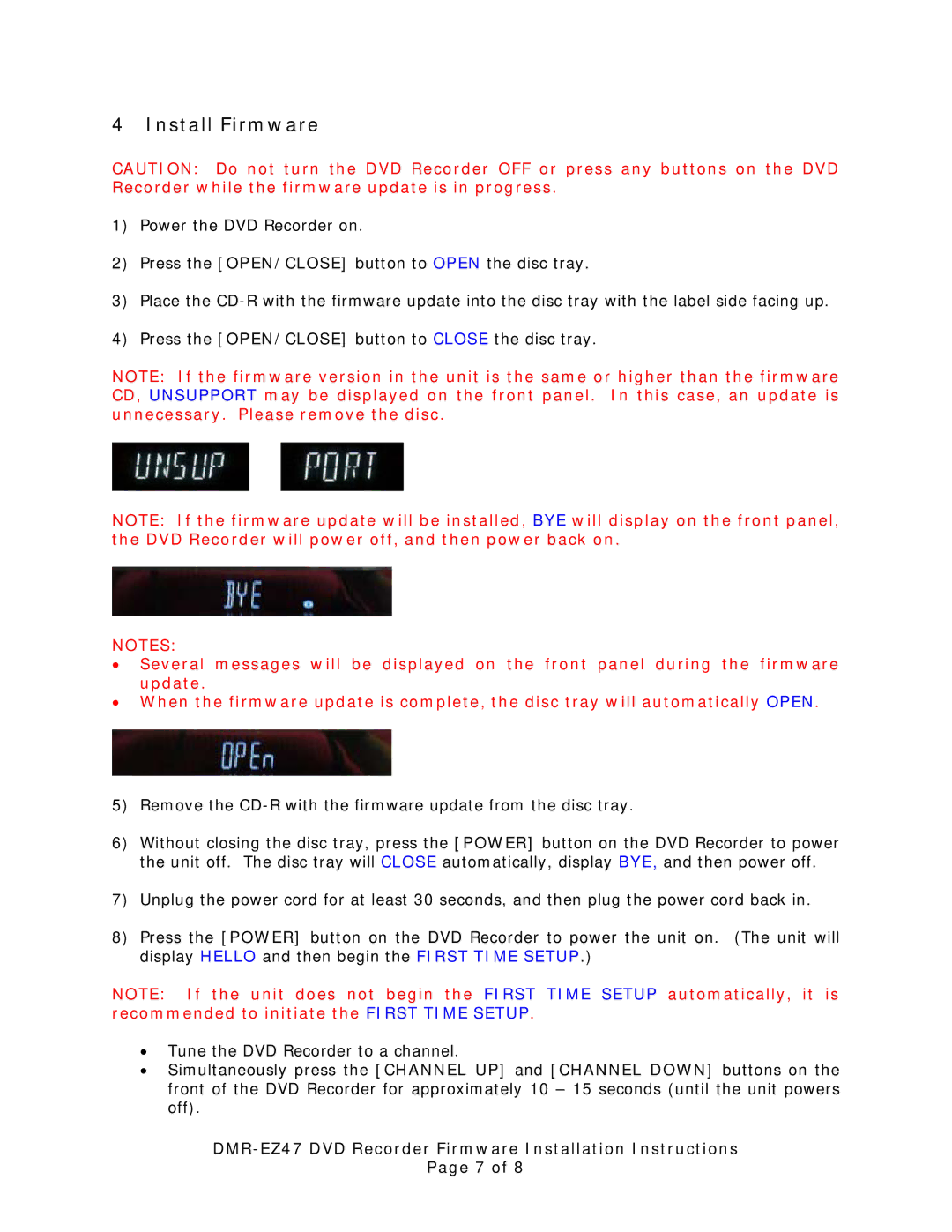 Panasonic DMR-EZ47 installation instructions Install Firmware 