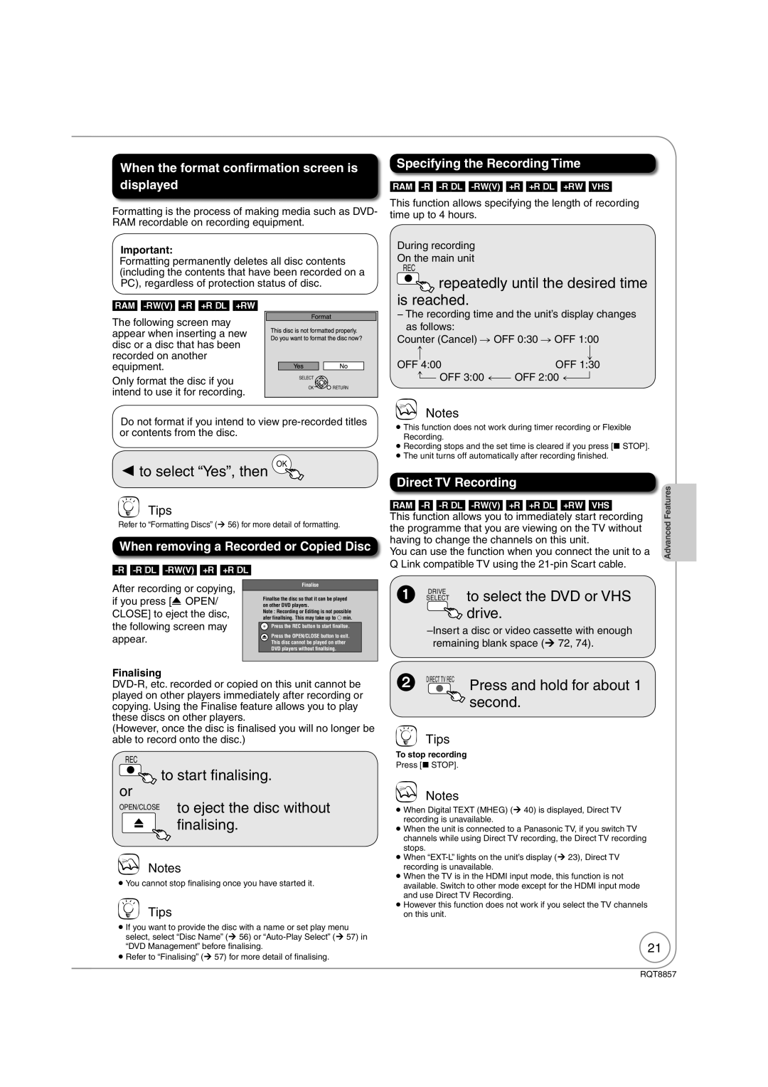 Panasonic DMR-EZ47VEB quick start Repeatedly until the desired time is reached, To start ﬁ nalising. or, Nalising, Drive 