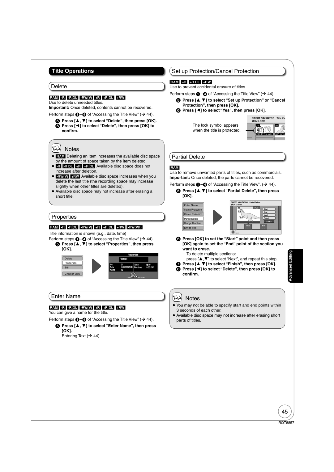 Panasonic DMR-EZ47VEB quick start Title Operations 