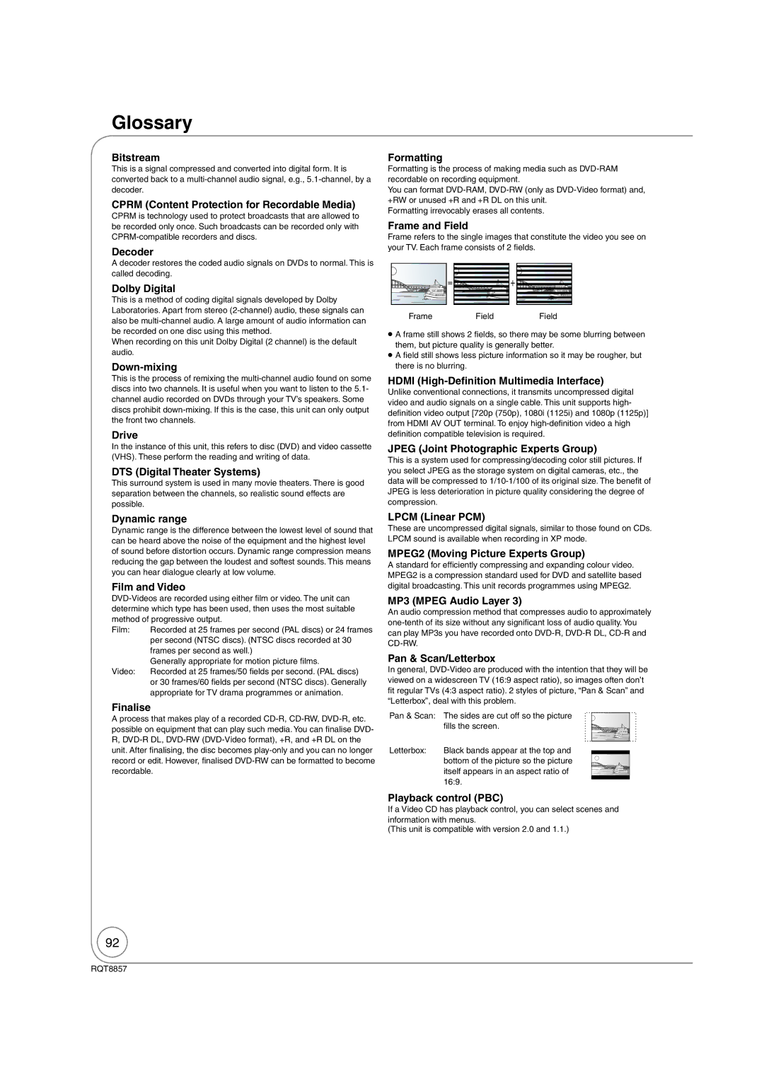 Panasonic DMR-EZ47VEB quick start Glossary 