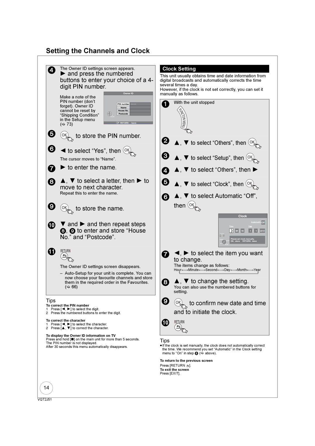 Panasonic DMR-EZ49VEB Press the numbered, Buttons to enter your choice of a, Digit PIN number, OK to store the PIN number 