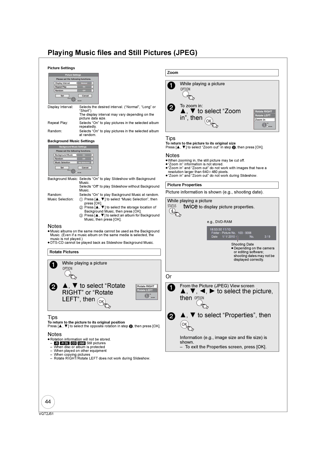 Panasonic DMR-EZ49VEB manual To select Zoom in, then OK, to select Rotate Right or Rotate LEFT, then OK 