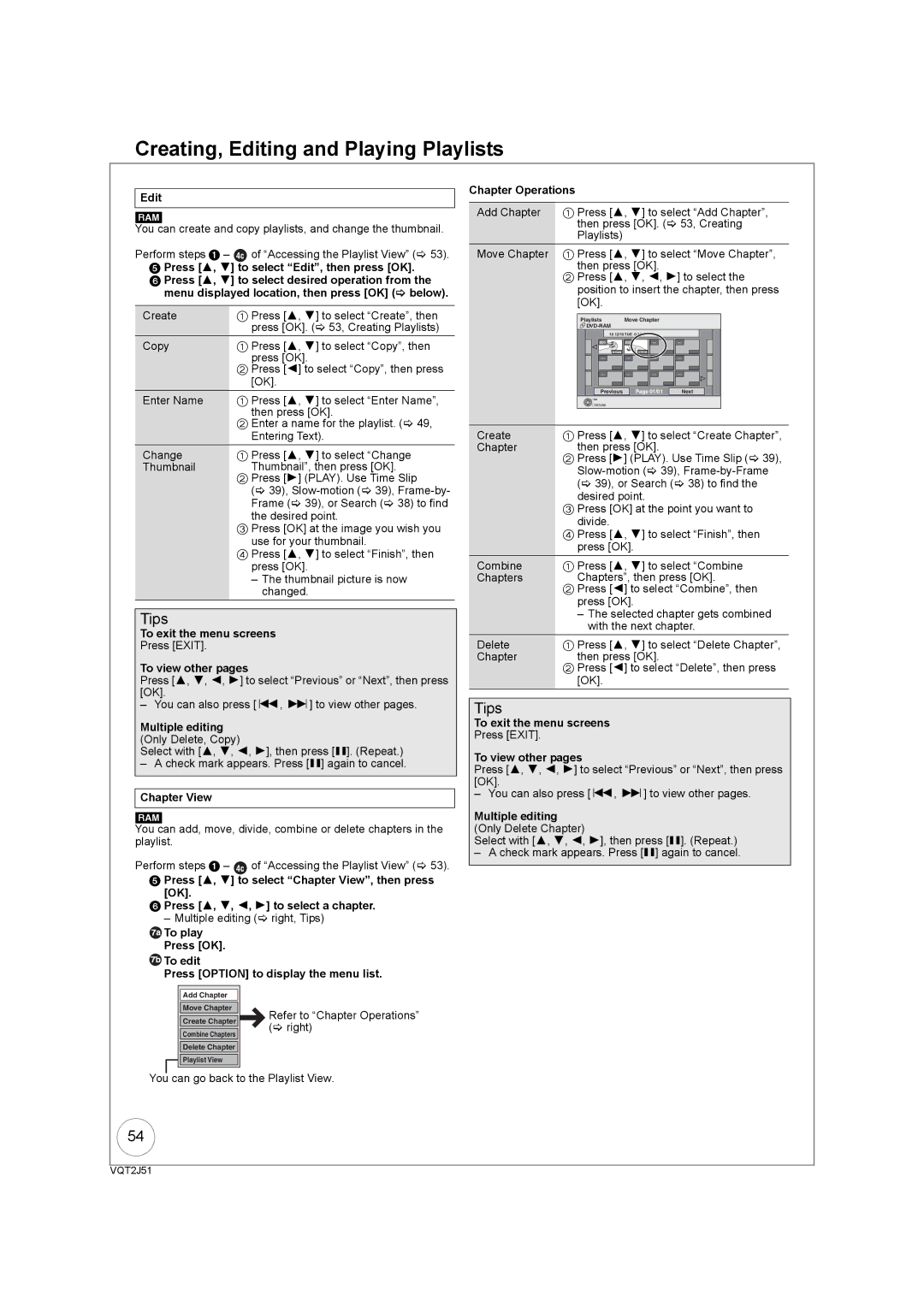 Panasonic DMR-EZ49VEB manual Edit, Chapter View, Chapter Operations 