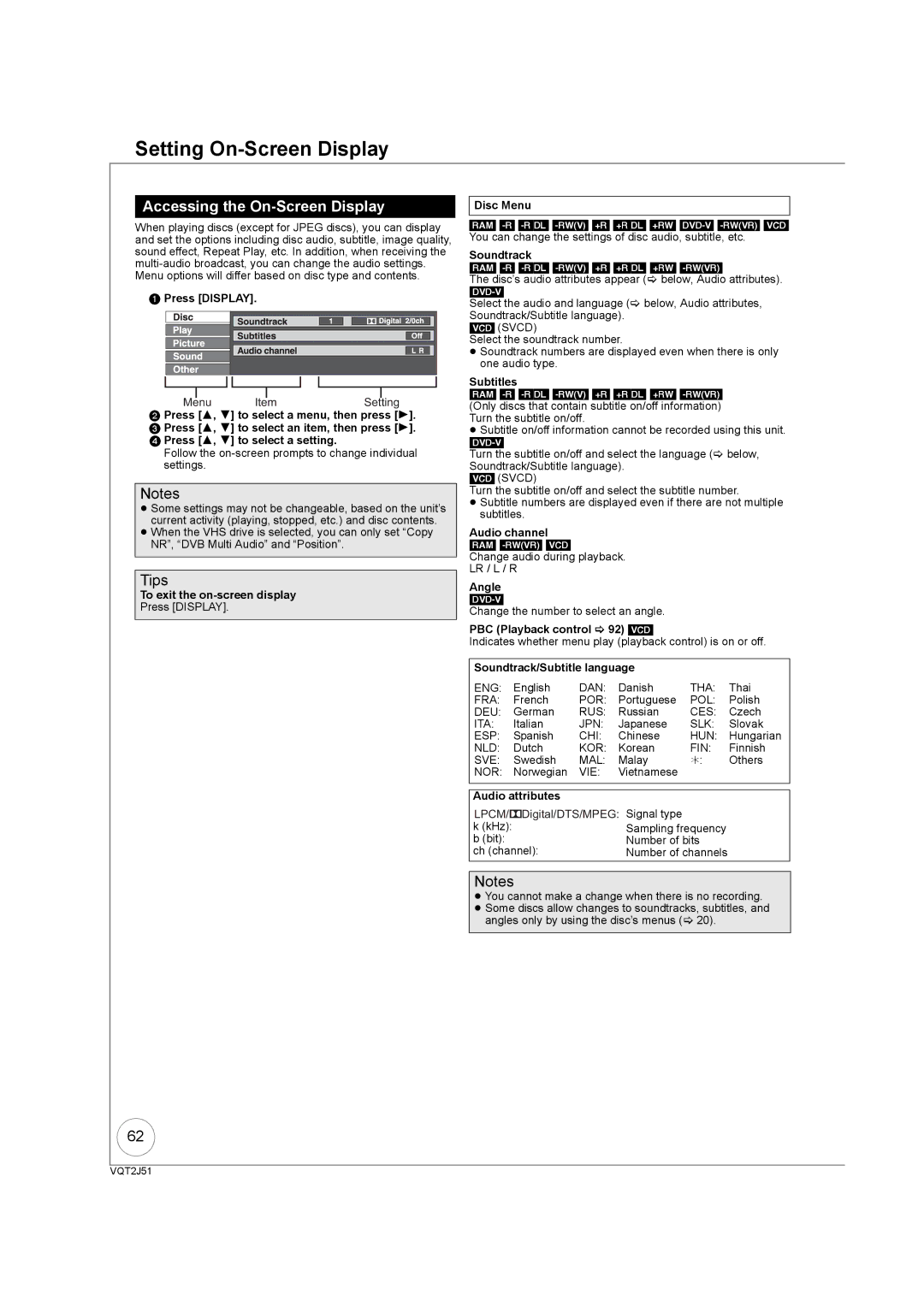 Panasonic DMR-EZ49VEB manual Setting On-Screen Display, Accessing the On-Screen Display 