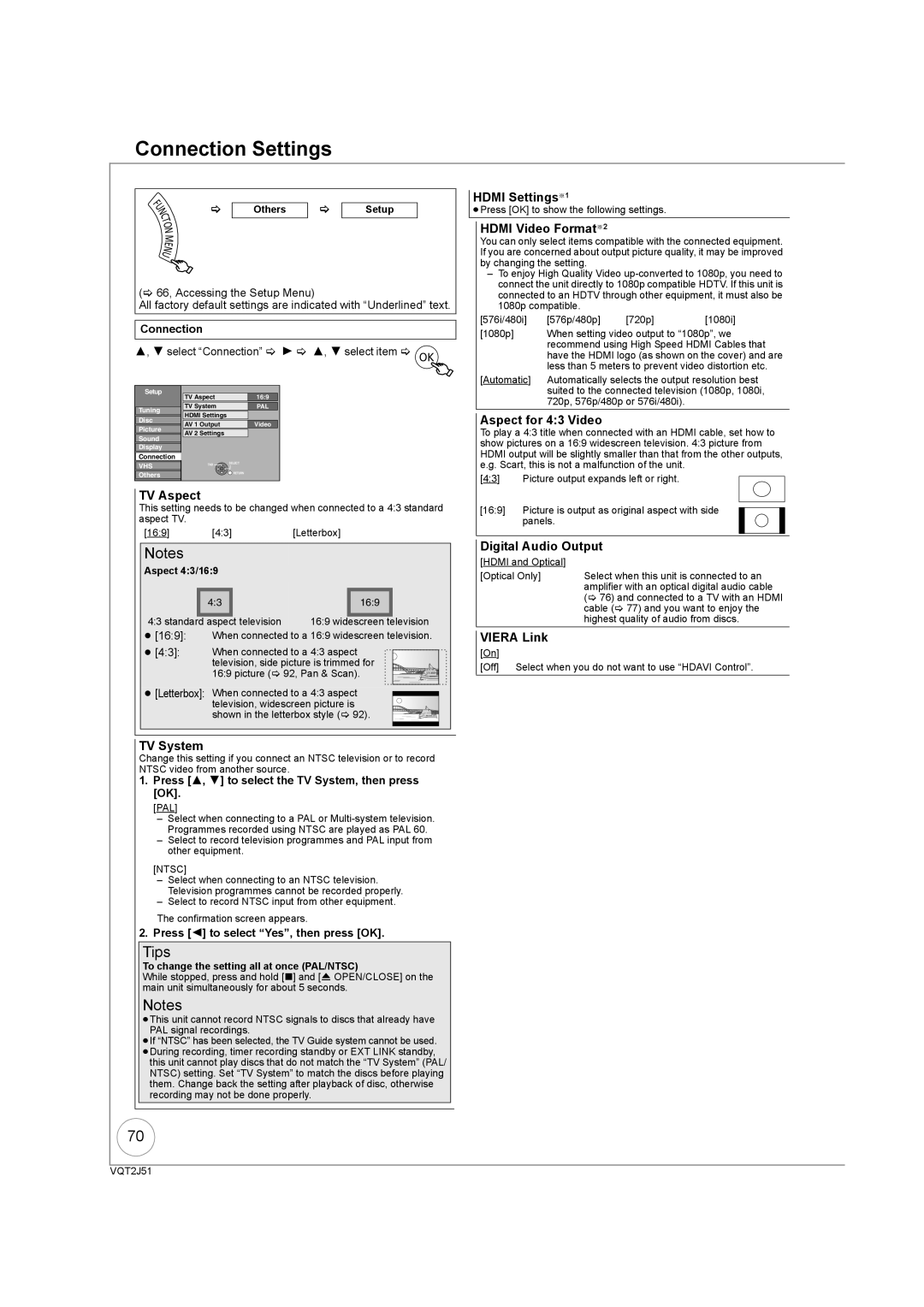 Panasonic DMR-EZ49VEB manual Connection Settings 