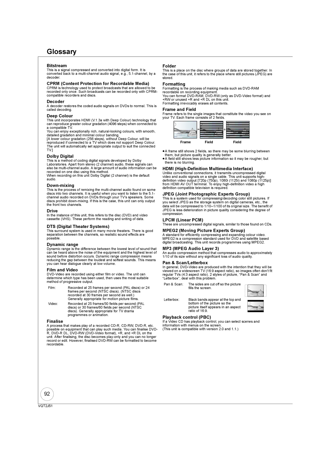 Panasonic DMR-EZ49VEB manual Glossary 