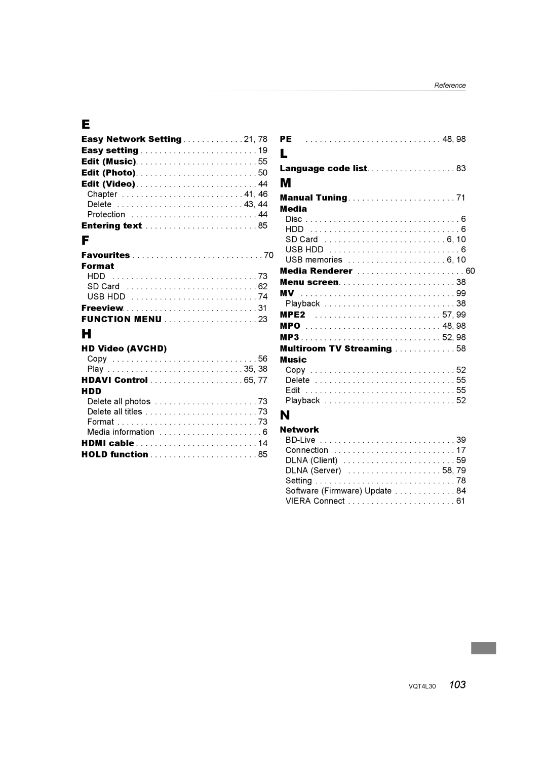 Panasonic DMR-PWT635, DMR-PWT530 operating instructions Format, HD Video Avchd, Media, Music, Network 