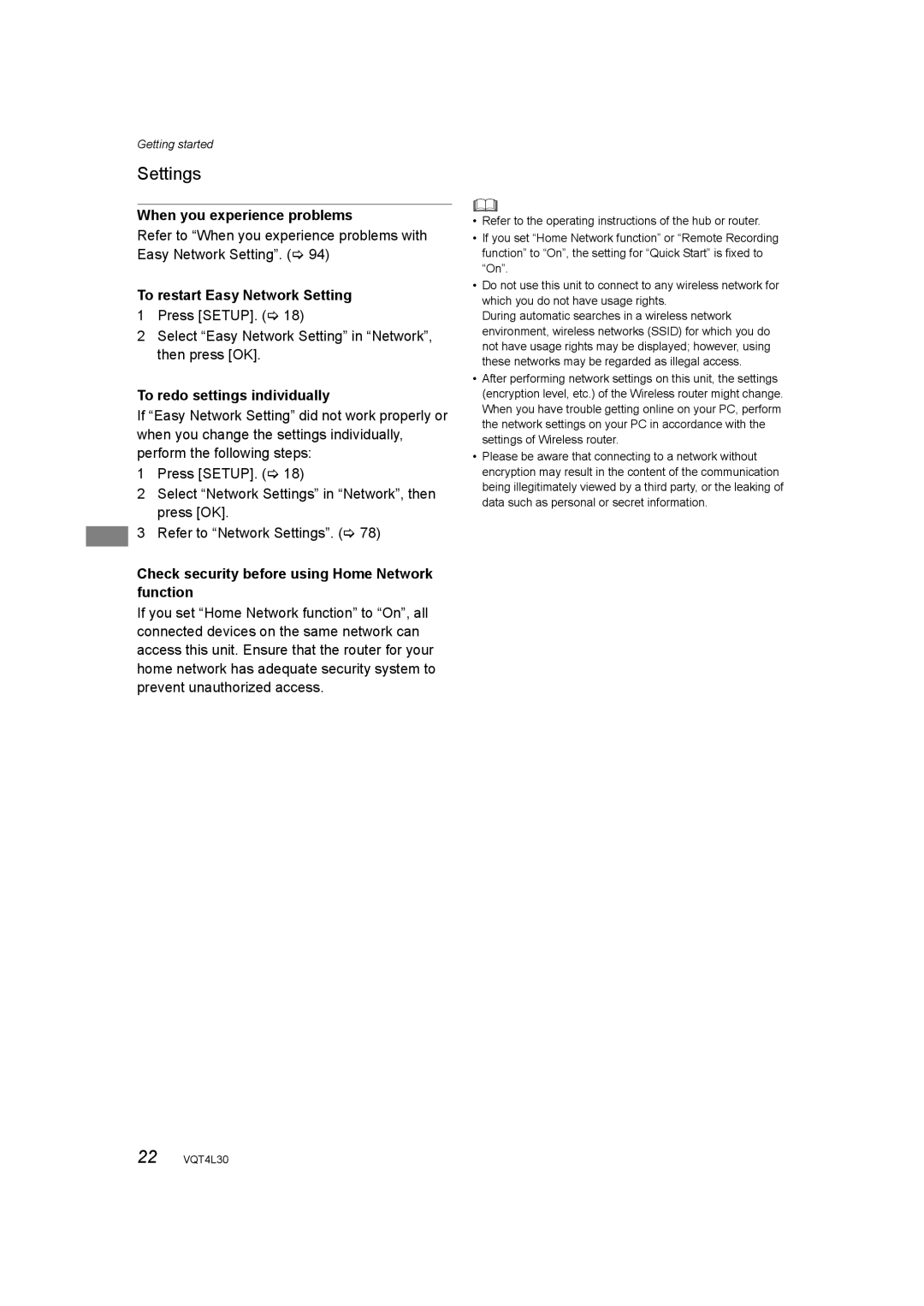 Panasonic DMR-PWT530 When you experience problems, To restart Easy Network Setting, To redo settings individually 