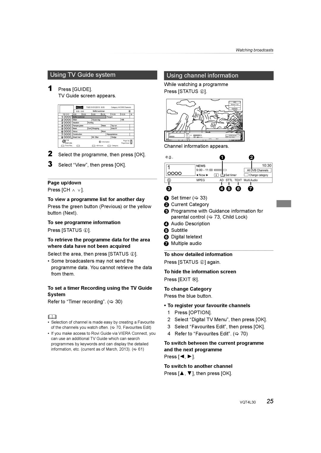 Panasonic DMR-PWT635, DMR-PWT530 operating instructions Using TV Guide system, Using channel information 