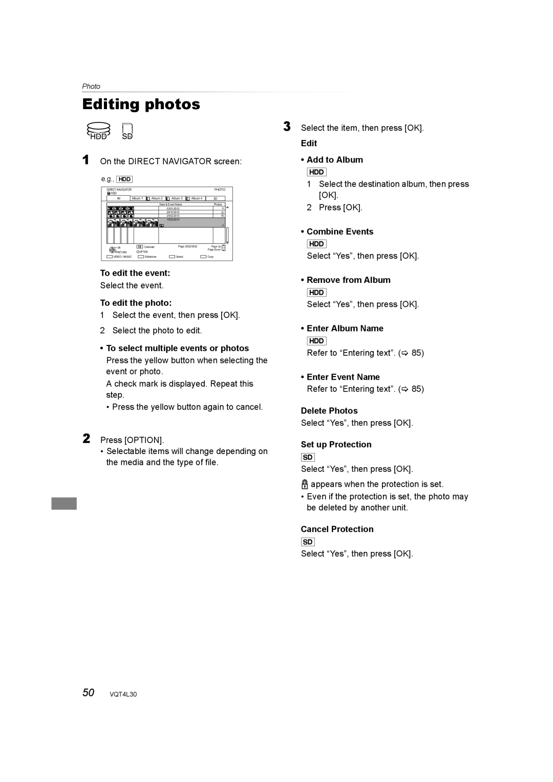 Panasonic DMR-PWT530, DMR-PWT635 operating instructions Editing photos 