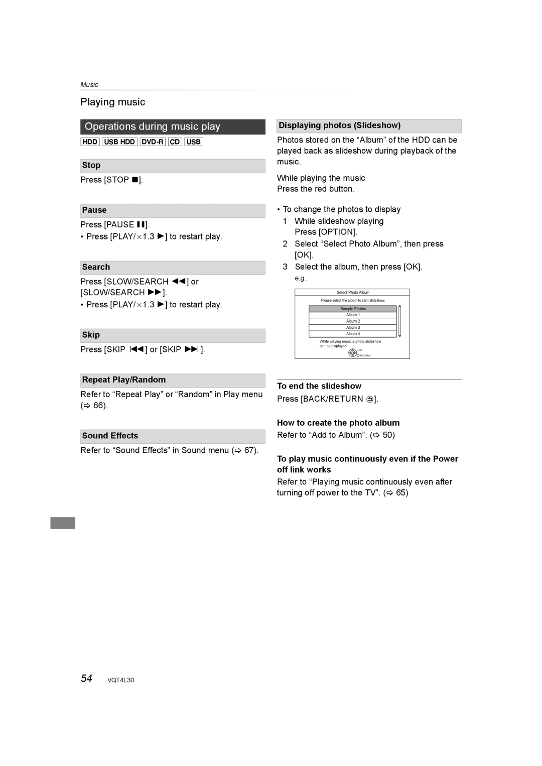 Panasonic DMR-PWT530, DMR-PWT635 operating instructions Operations during music play 