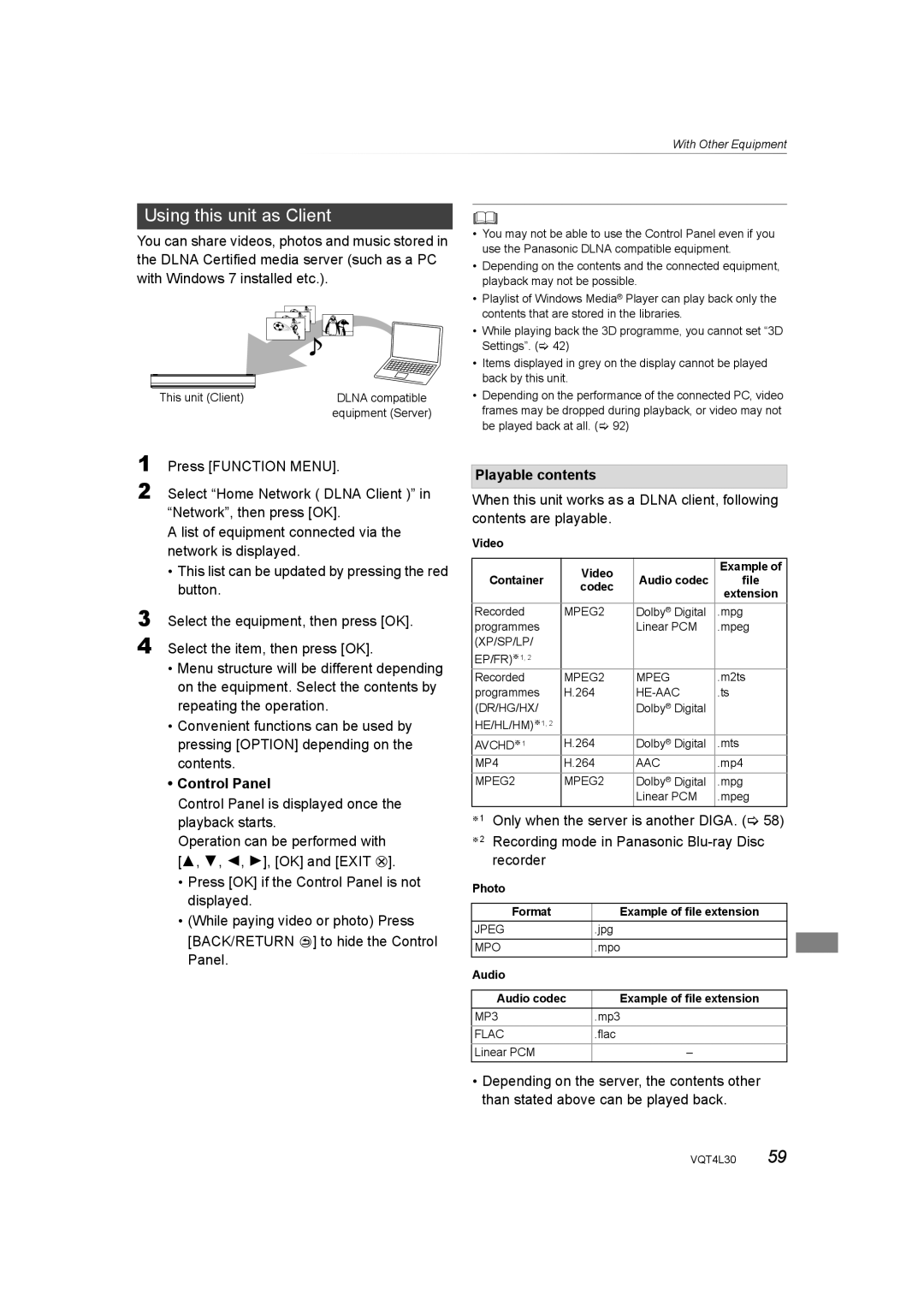 Panasonic DMR-PWT635, DMR-PWT530 operating instructions Using this unit as Client, Control Panel 