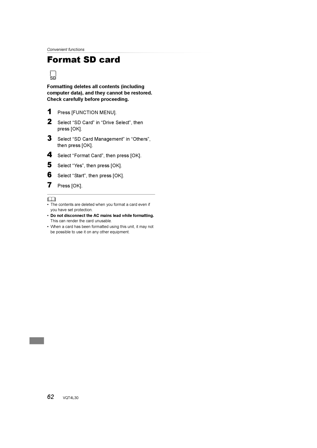 Panasonic DMR-PWT530, DMR-PWT635 operating instructions Format SD card 