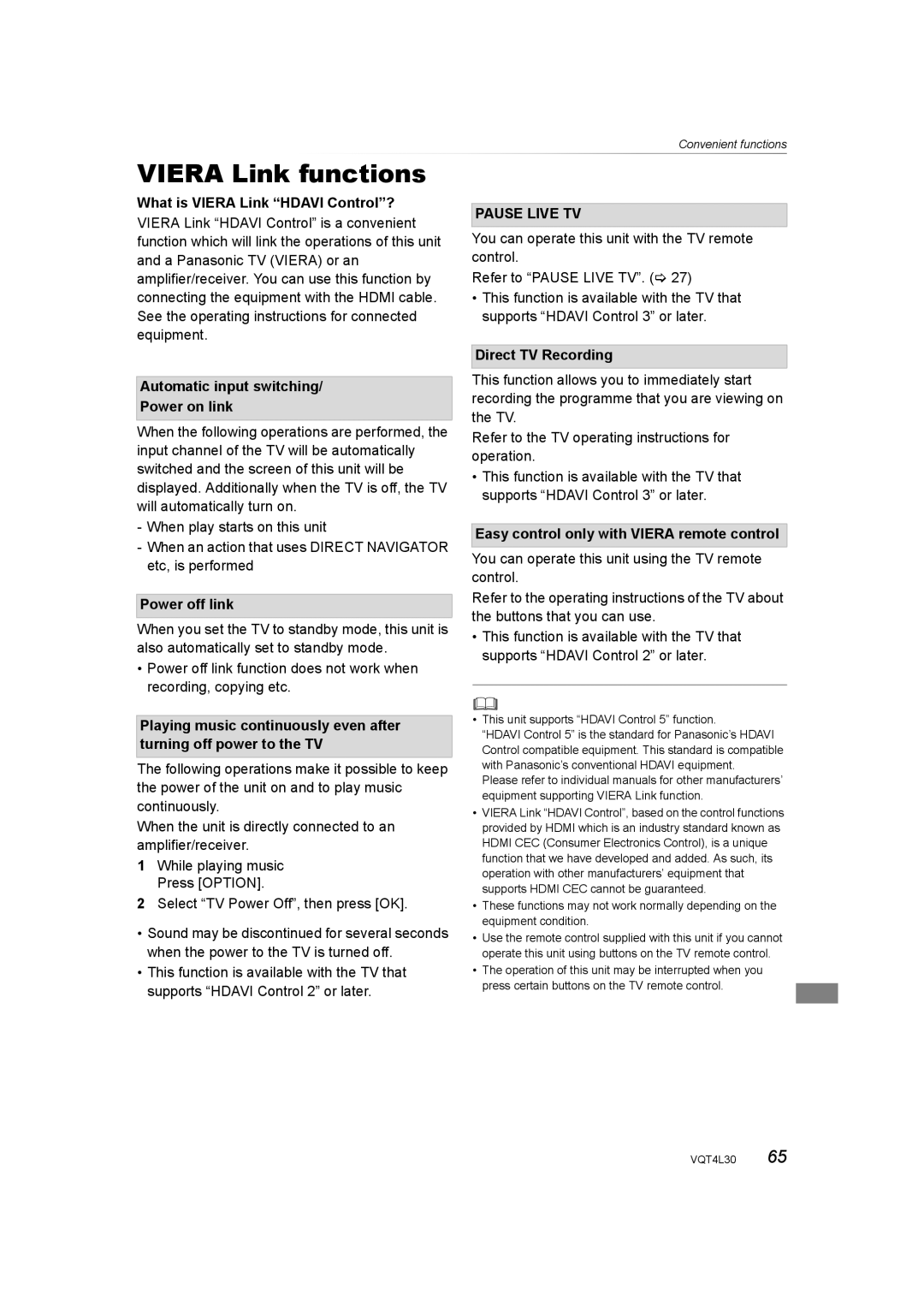 Panasonic DMR-PWT635, DMR-PWT530 operating instructions Viera Link functions 