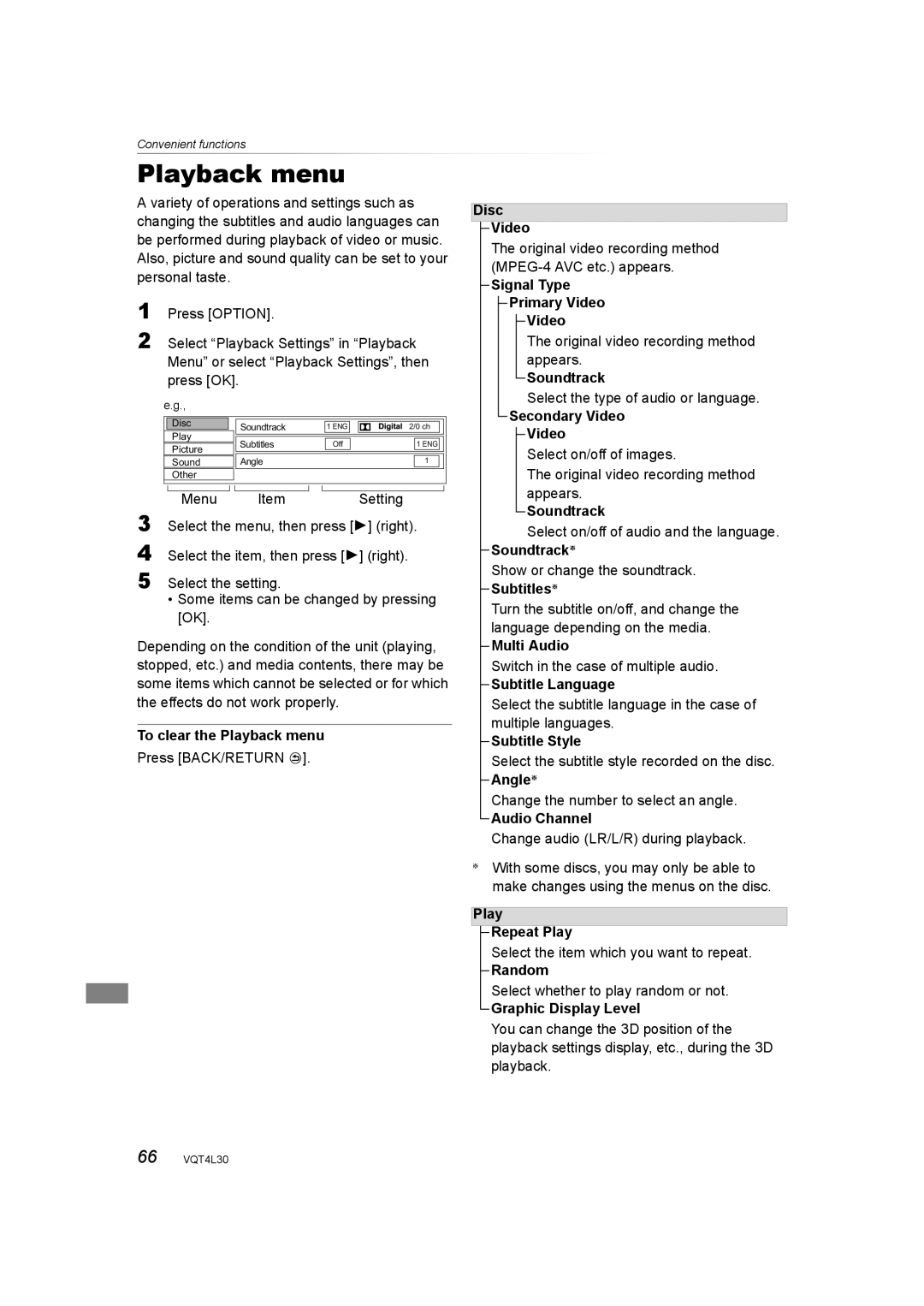 Panasonic DMR-PWT530, DMR-PWT635 operating instructions Playback menu 