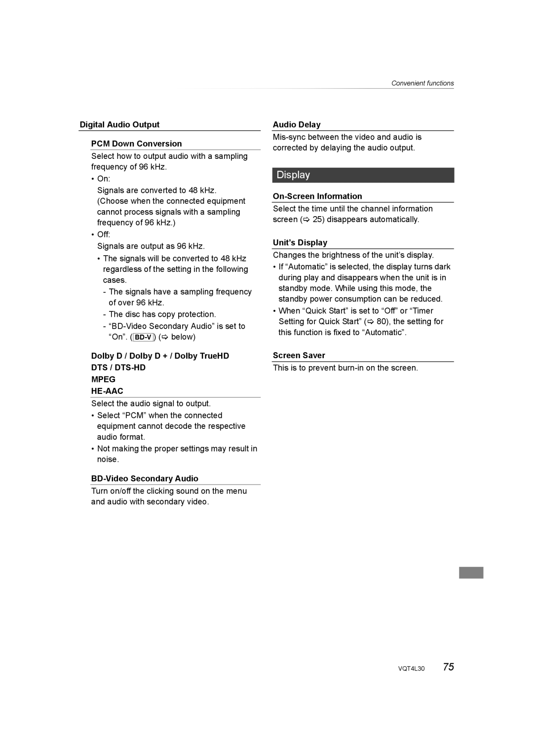 Panasonic DMR-PWT635, DMR-PWT530 operating instructions Display, Mpeg HE-AAC 