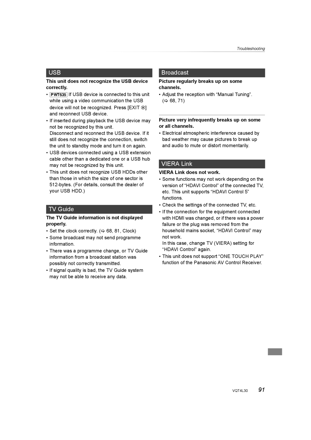 Panasonic DMR-PWT635, DMR-PWT530 operating instructions TV Guide, Broadcast, Viera Link 