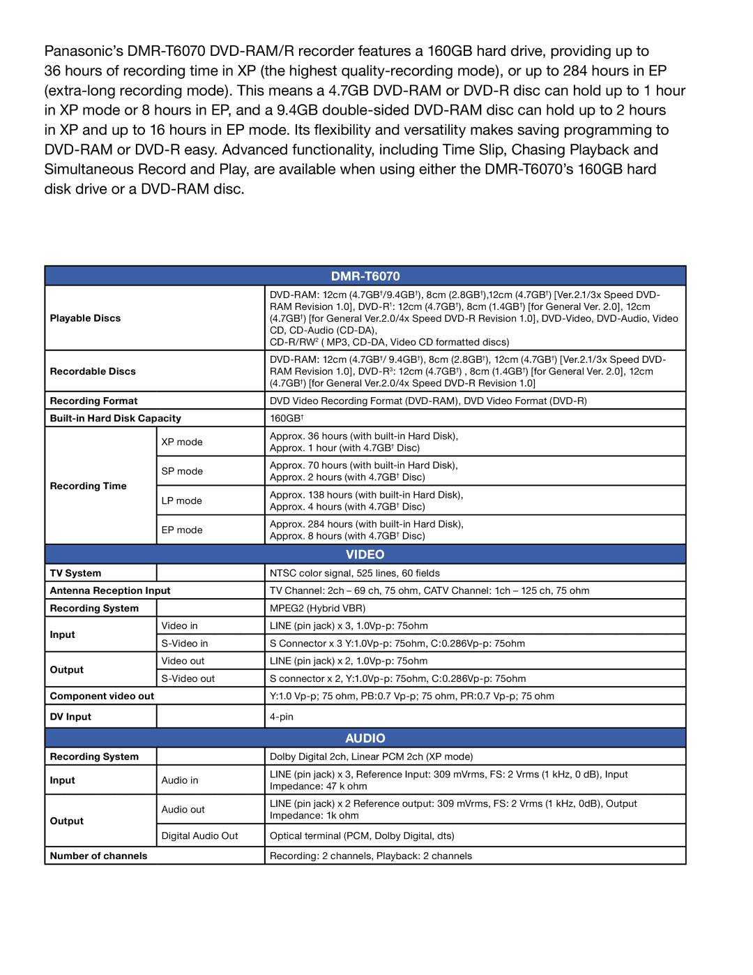 Panasonic DMR-T6070 manual 