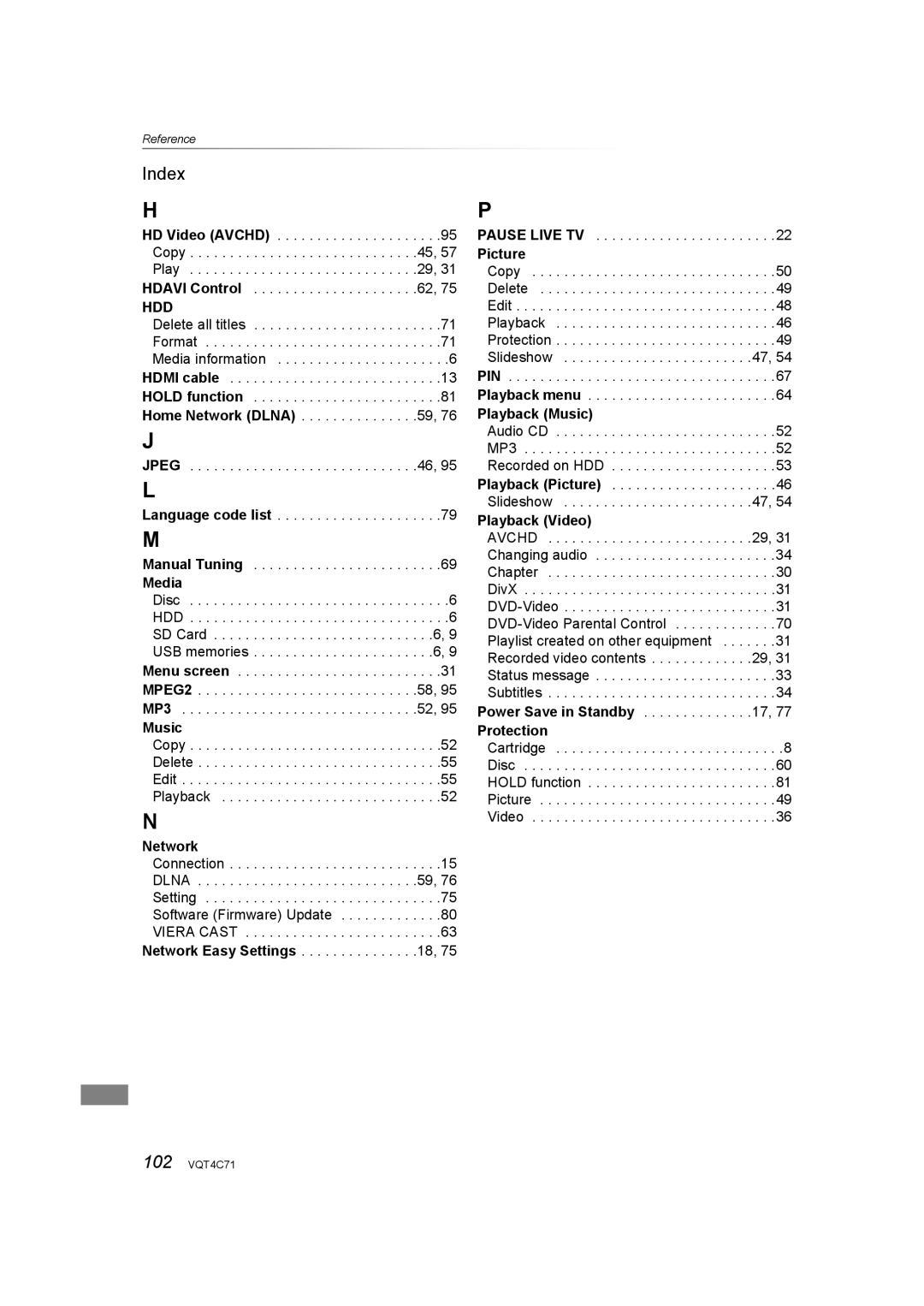 Panasonic DMR-XW390 operating instructions Index 