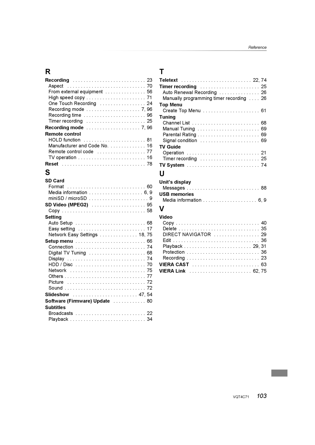 Panasonic DMR-XW390 operating instructions Setting, Tuning, TV Guide, USB memories 