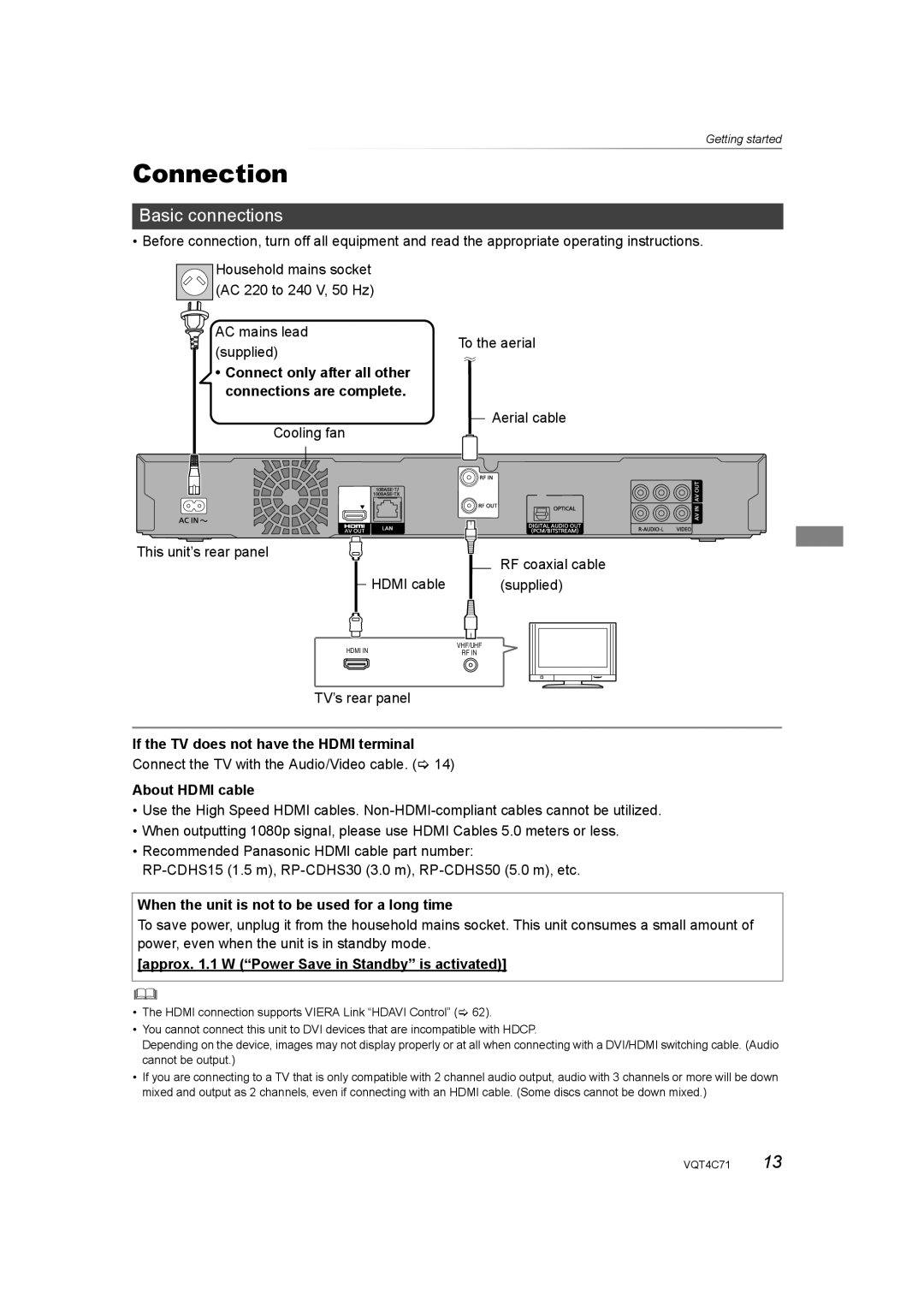 Panasonic DMR-XW390 operating instructions Connection, Basic connections 