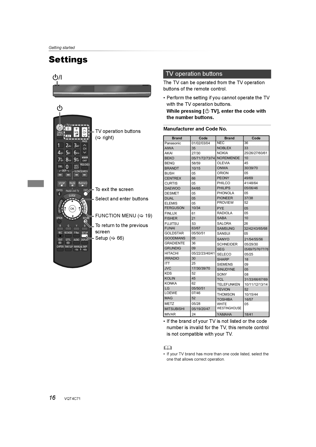 Panasonic DMR-XW390 operating instructions Settings, TV operation buttons, To return to the previous screen Setup 