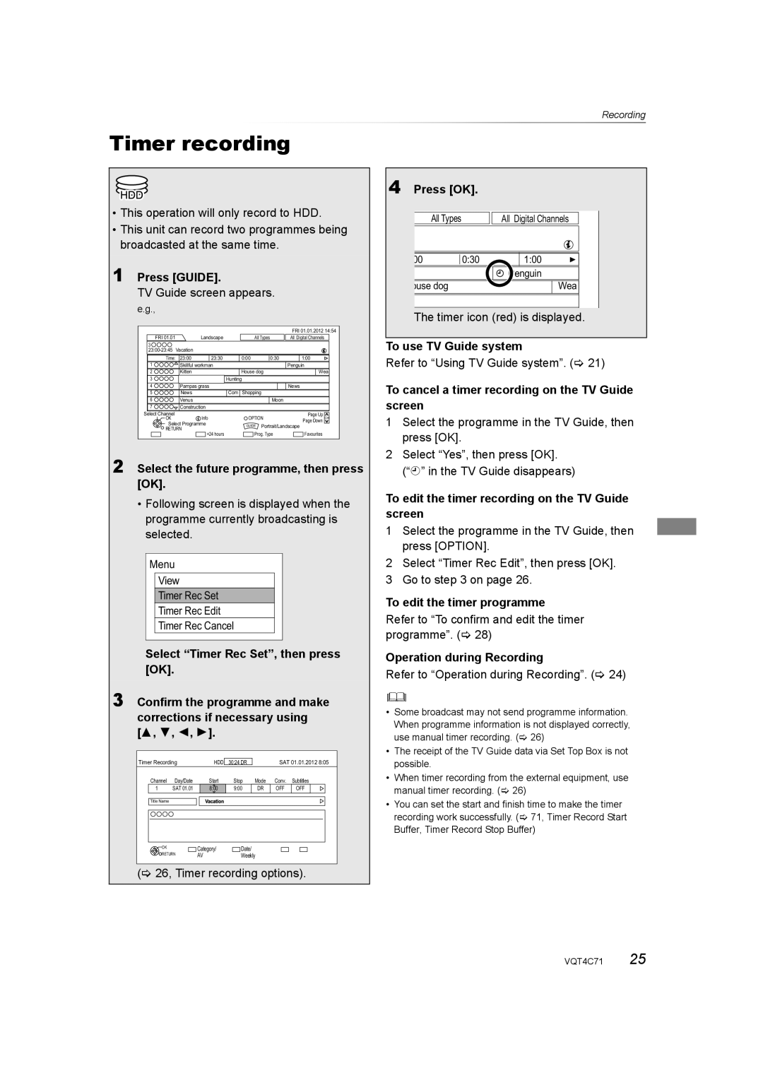 Panasonic DMR-XW390 operating instructions Timer recording 