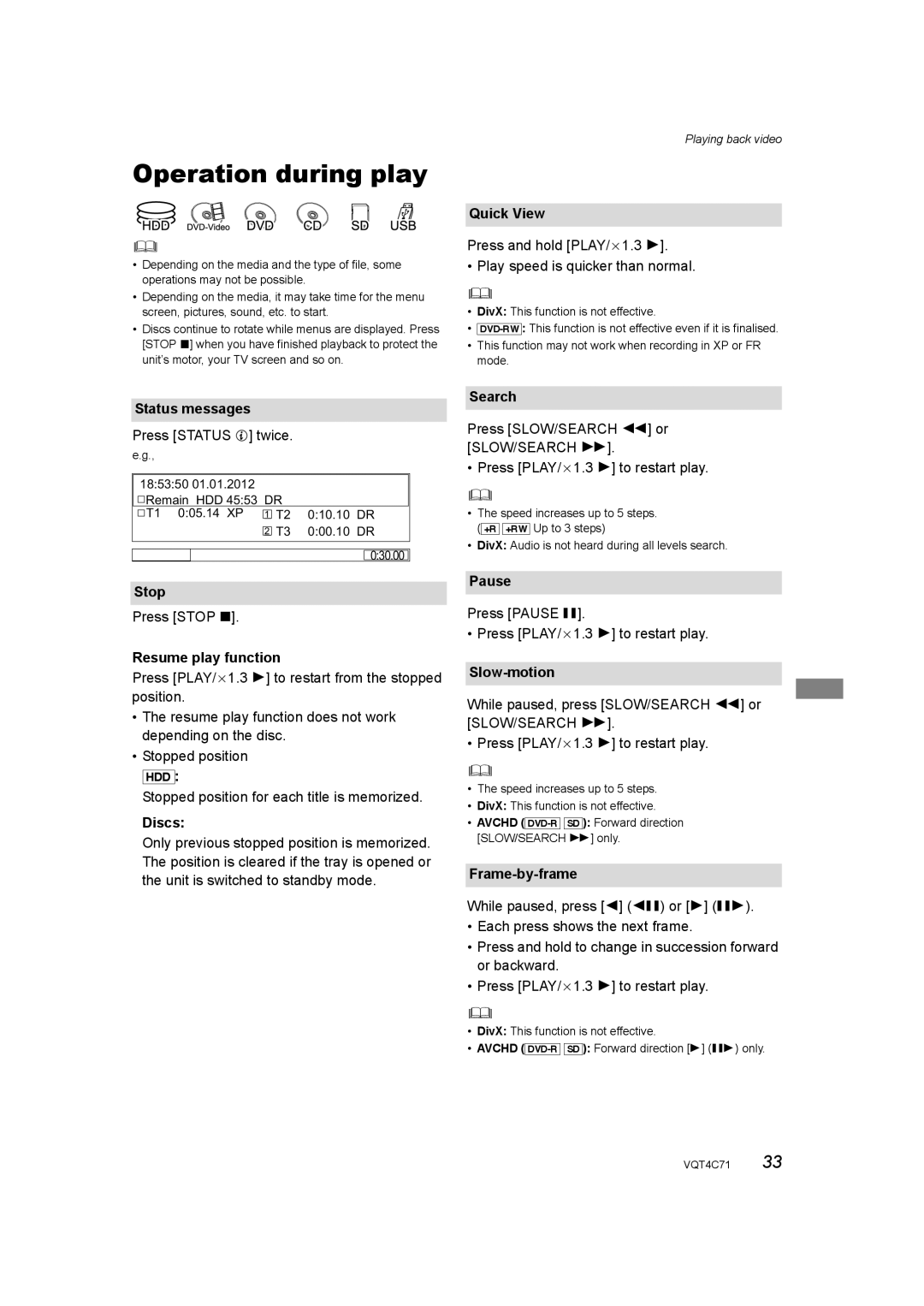 Panasonic DMR-XW390 operating instructions Operation during play 