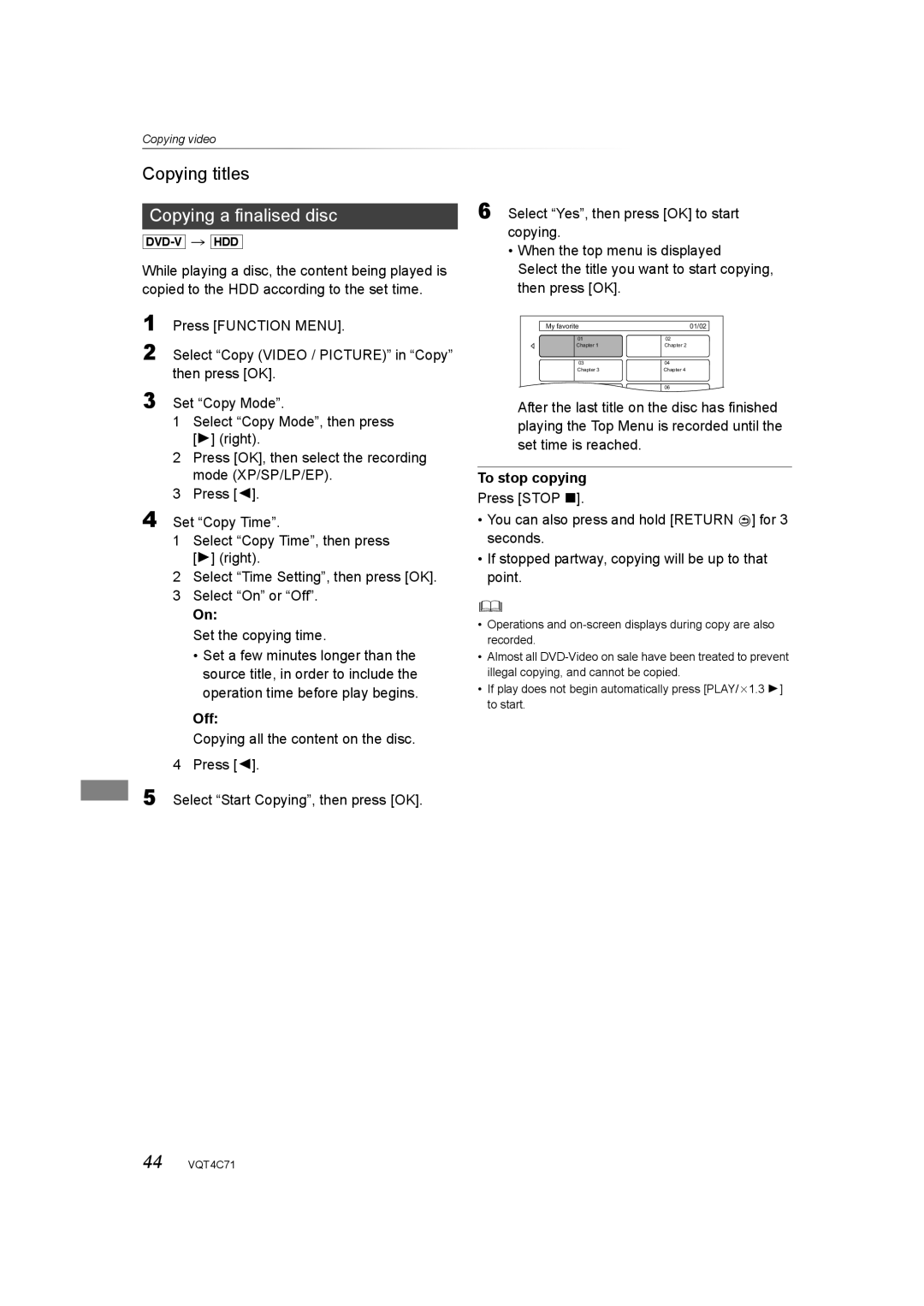 Panasonic DMR-XW390 operating instructions Copying a finalised disc, To stop copying 