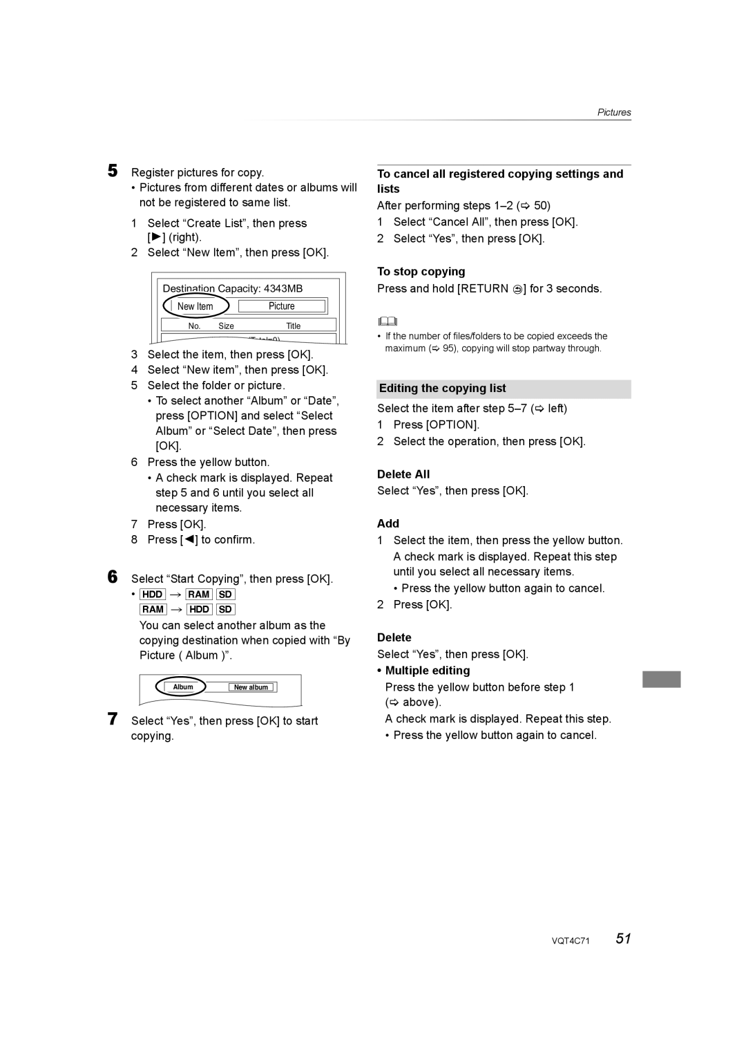 Panasonic DMR-XW390 Select Yes, then press OK to start copying, To cancel all registered copying settings and lists 