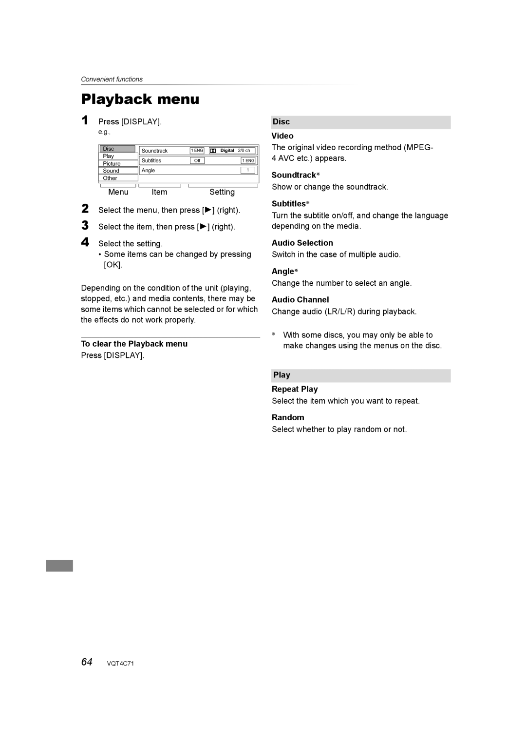 Panasonic DMR-XW390 operating instructions Playback menu 