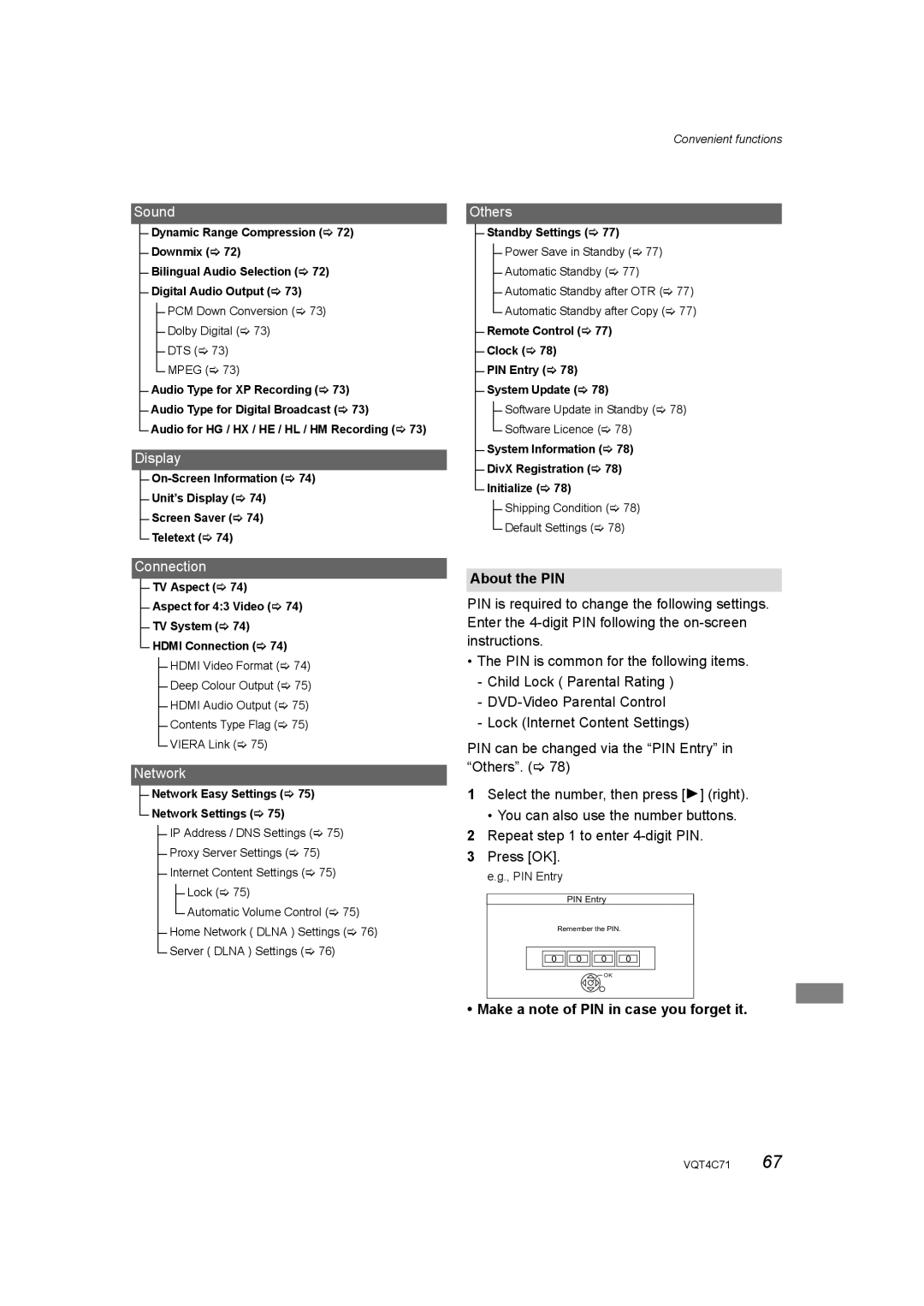 Panasonic DMR-XW390 operating instructions About the PIN, Make a note of PIN in case you forget it 