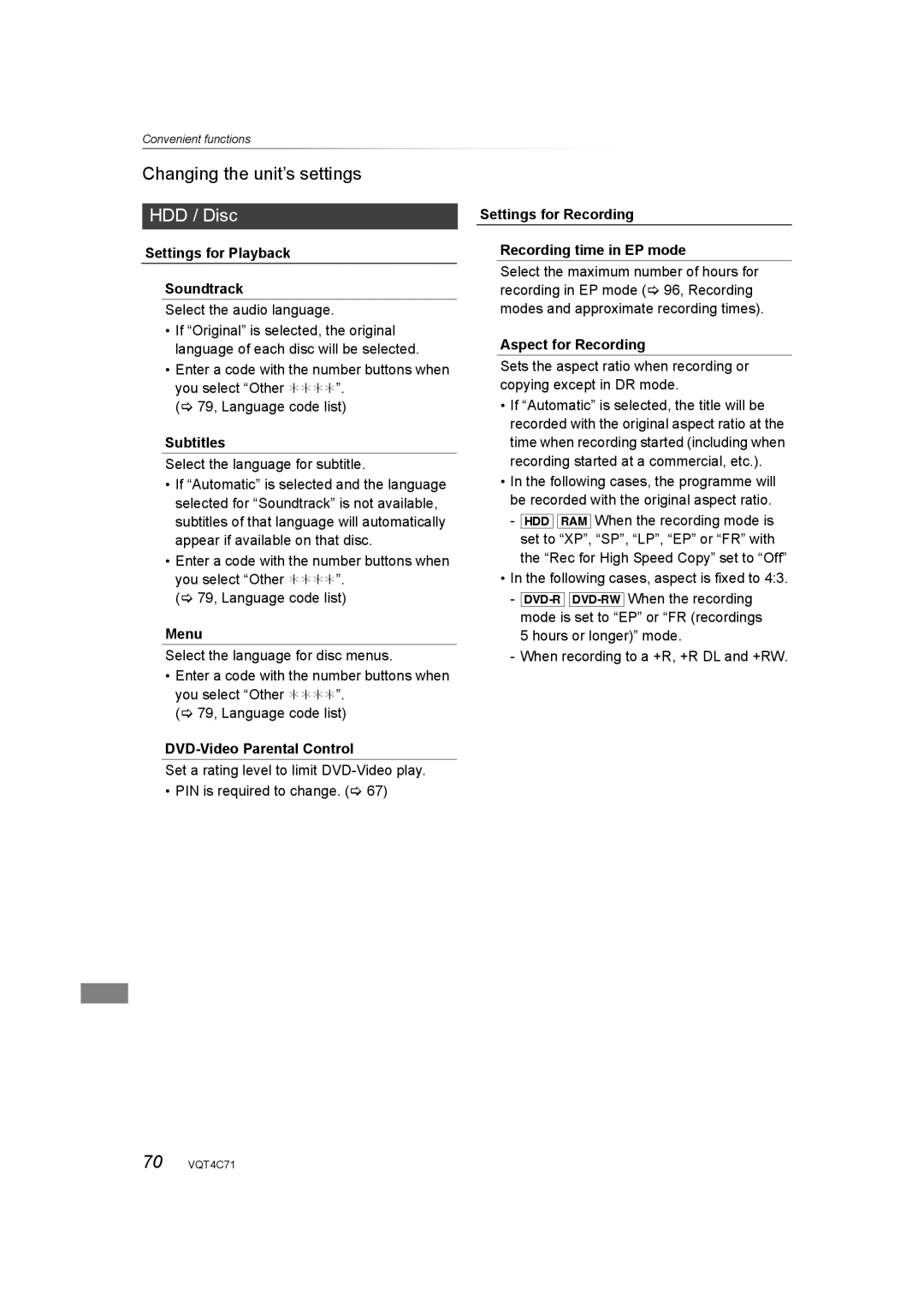 Panasonic DMR-XW390 operating instructions HDD / Disc 