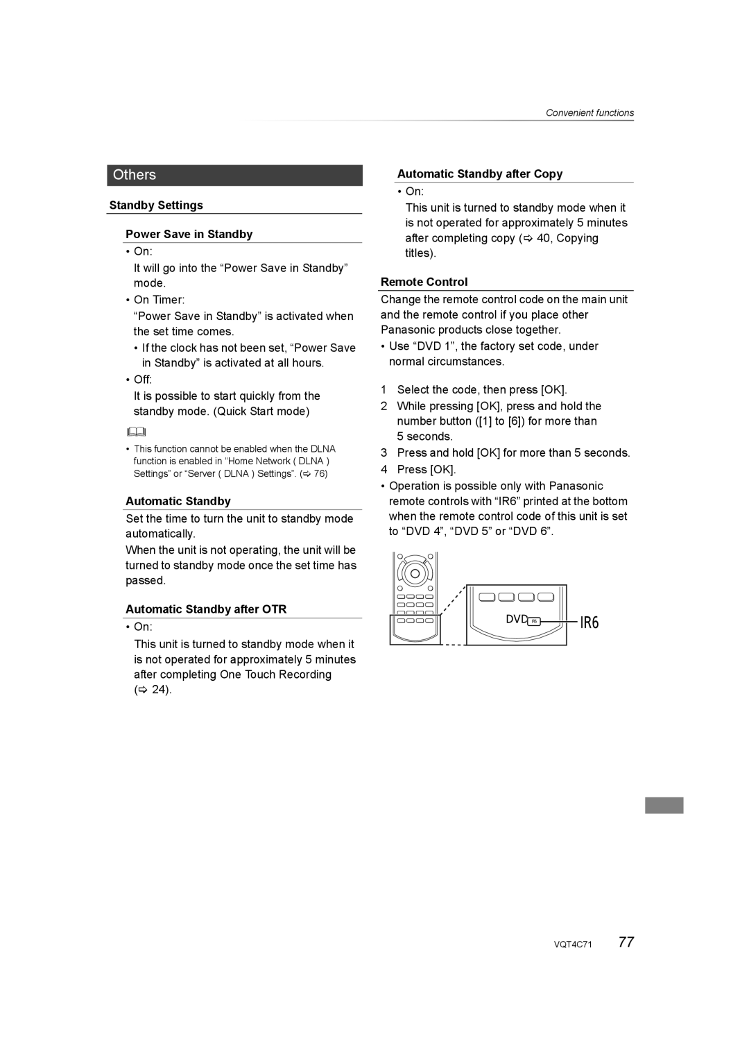 Panasonic DMR-XW390 operating instructions Others, Standby Settings Power Save in Standby, Automatic Standby after OTR 