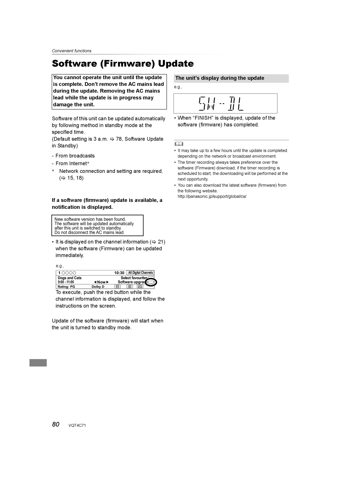 Panasonic DMR-XW390 operating instructions Software Firmware Update 