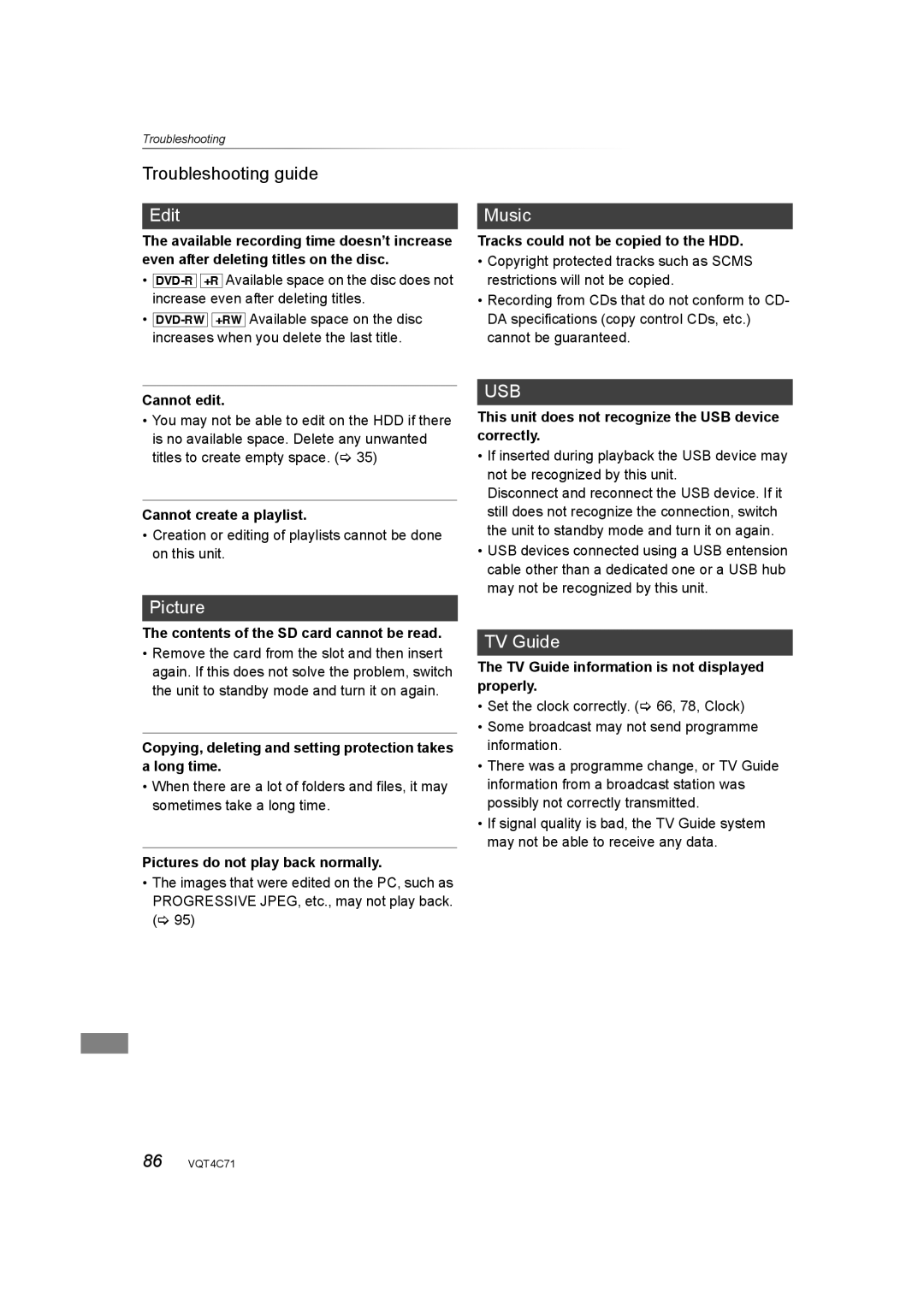 Panasonic DMR-XW390 operating instructions Edit, Music, TV Guide 