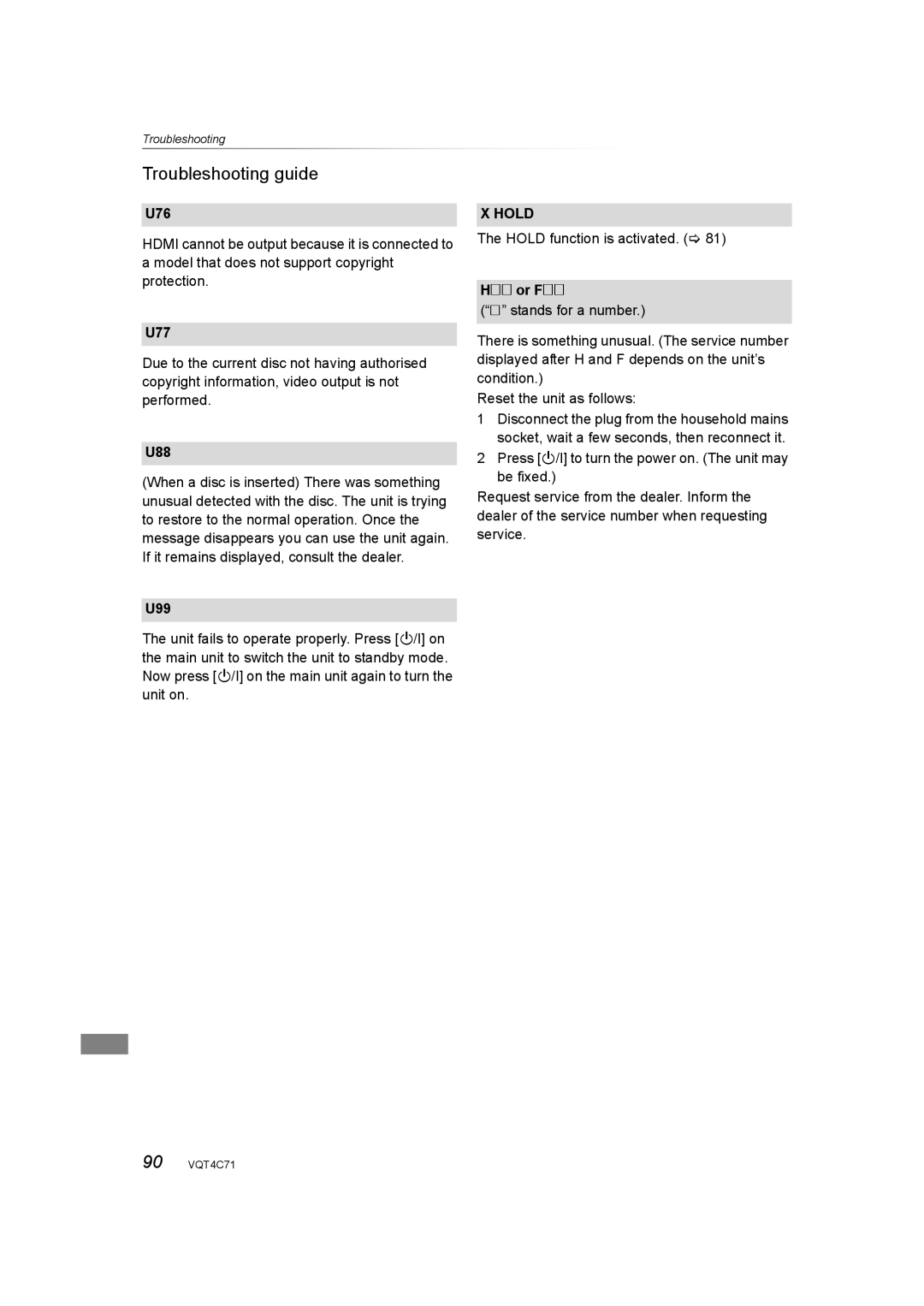 Panasonic DMR-XW390 operating instructions Hold 