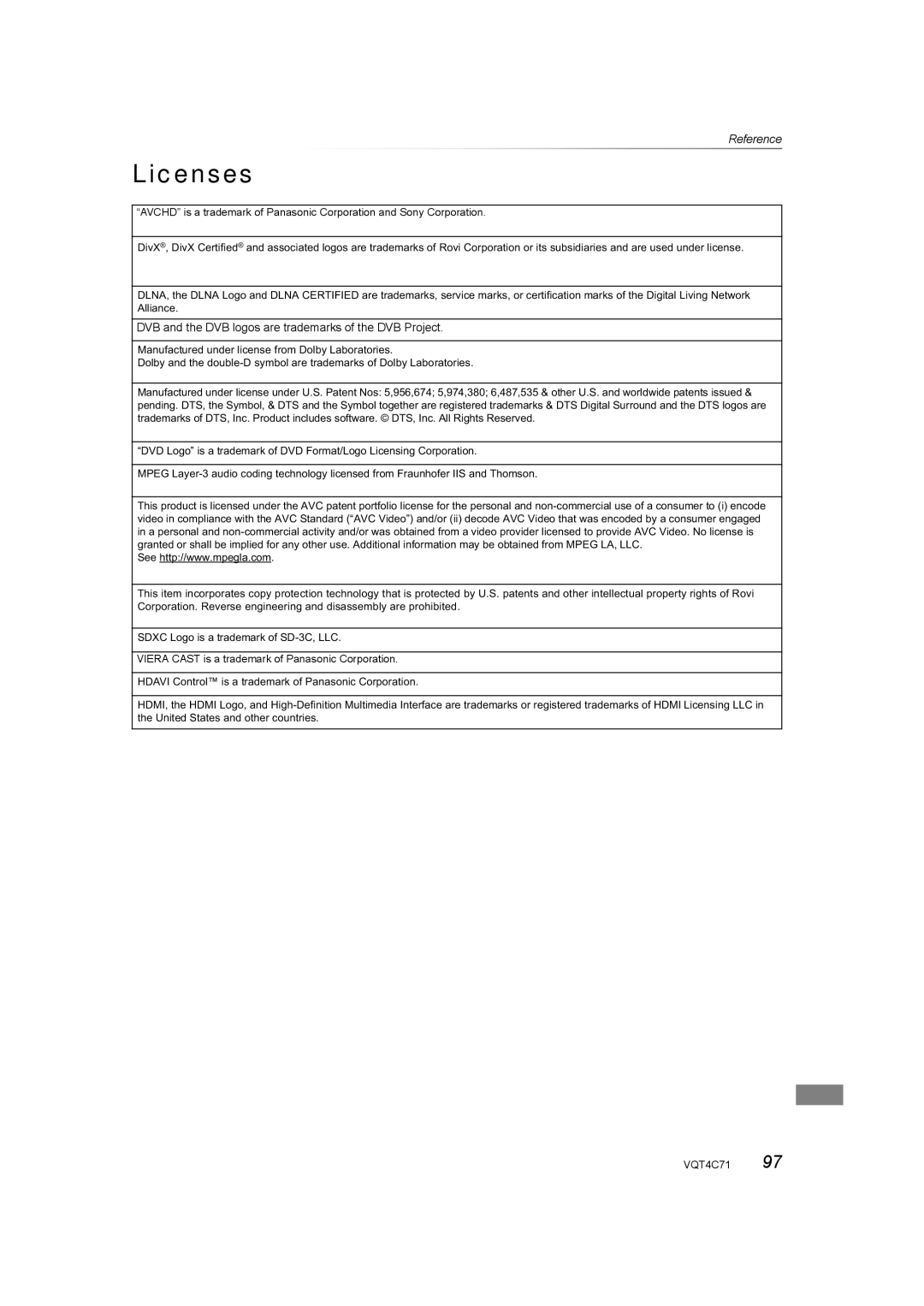 Panasonic DMR-XW390 operating instructions Licenses, DVB and the DVB logos are trademarks of the DVB Project 